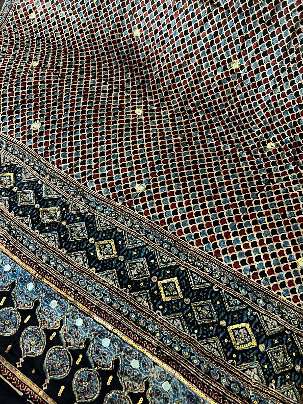 NIGHT JEWEL DUPATTA - Pure Modal Ajrakh Hand Embroidered Dupatta