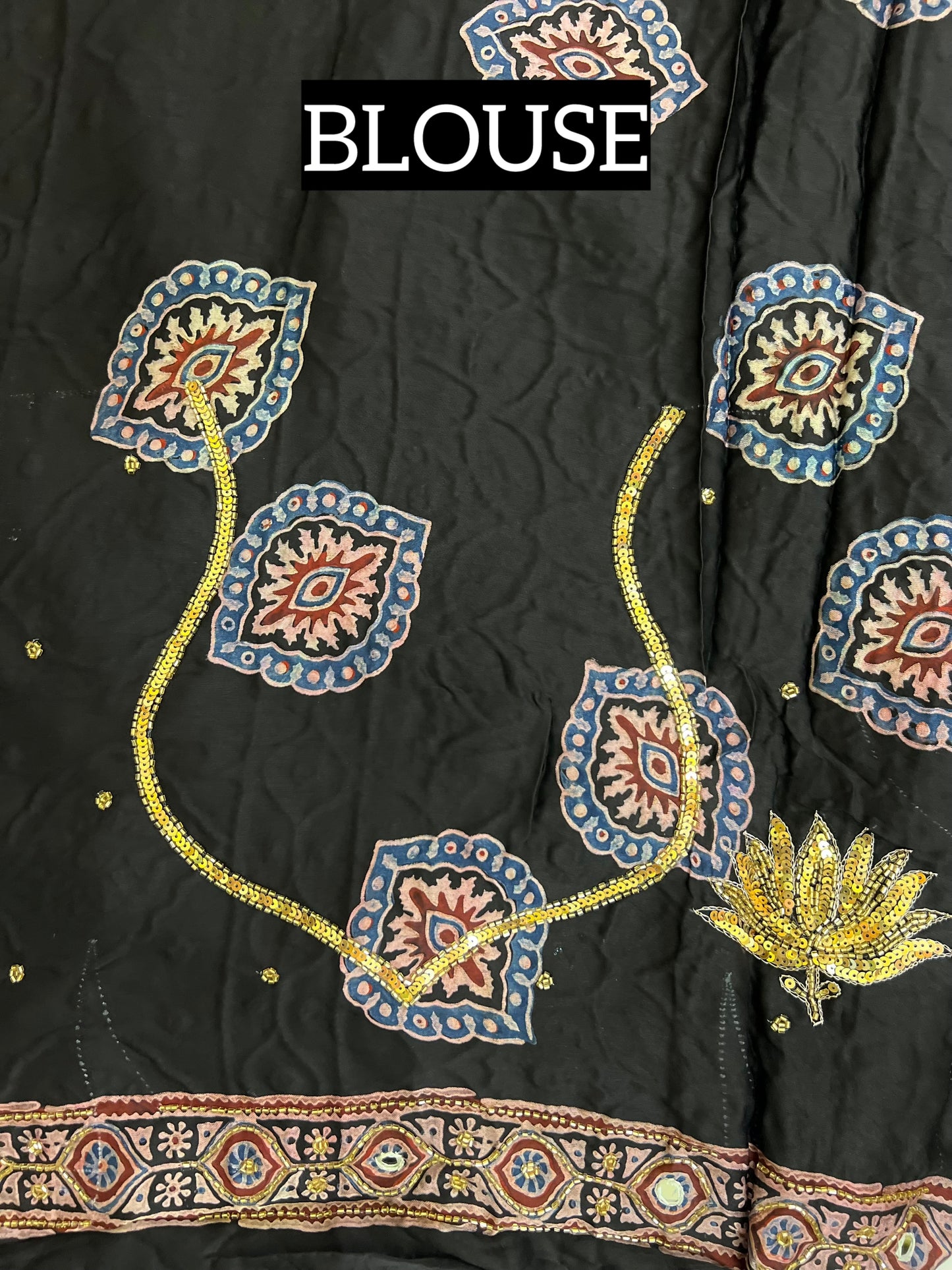 MYSTIC LOTUS - Pure Modal Ajrakh Hand Embroidered Saree