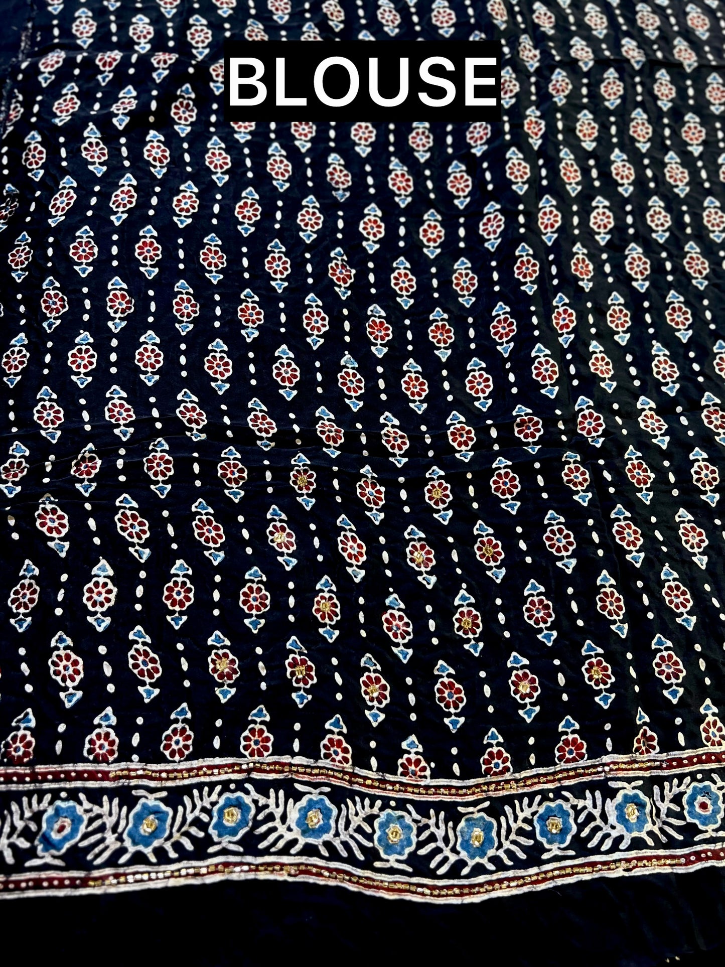 MIDNIGHT SHIMMER - Pure Modal Ajrakh Hand Embroidered Saree