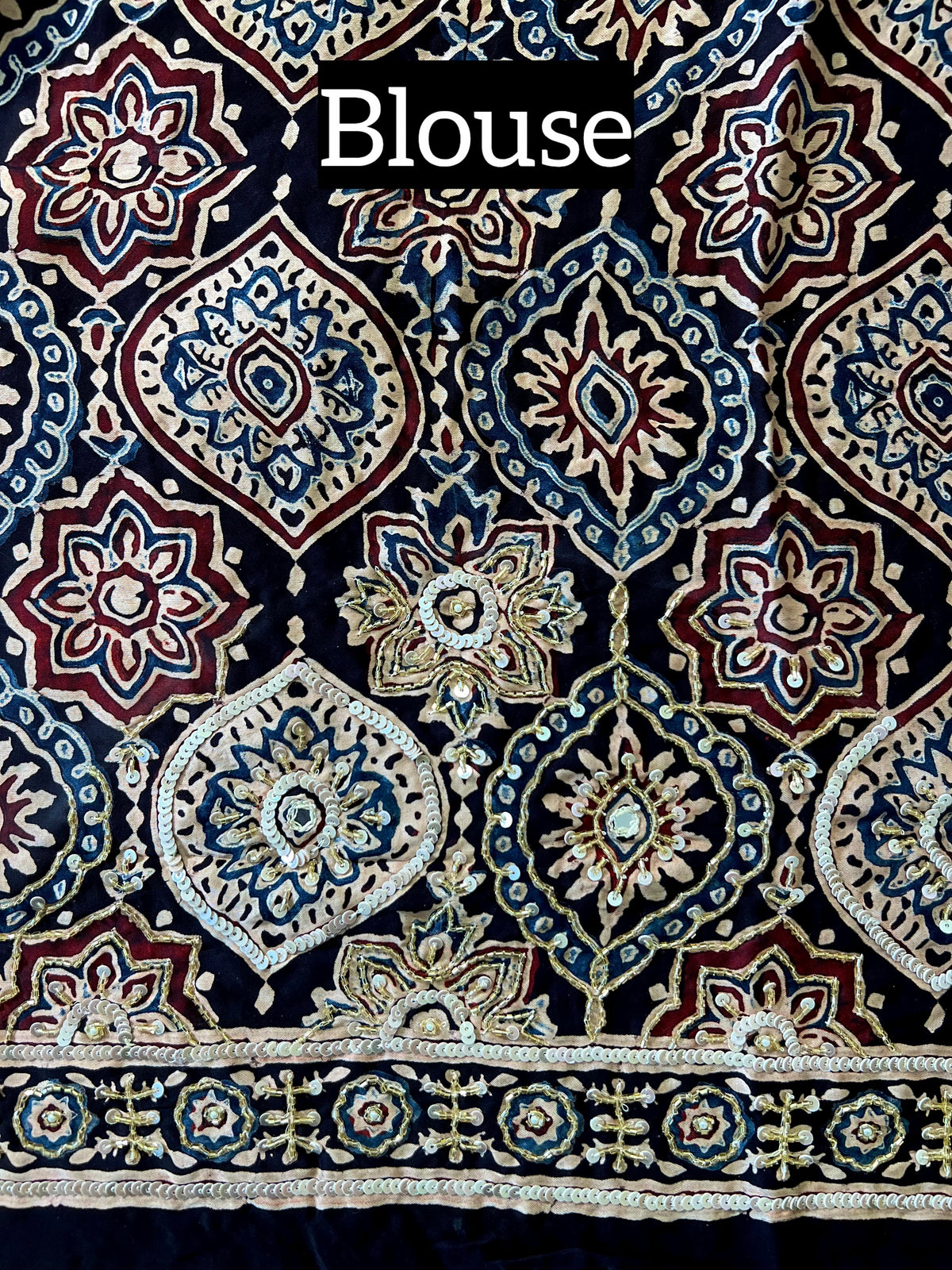 RUBY STARDUST - Pure Modal Ajrakh Hand Embroidered Saree