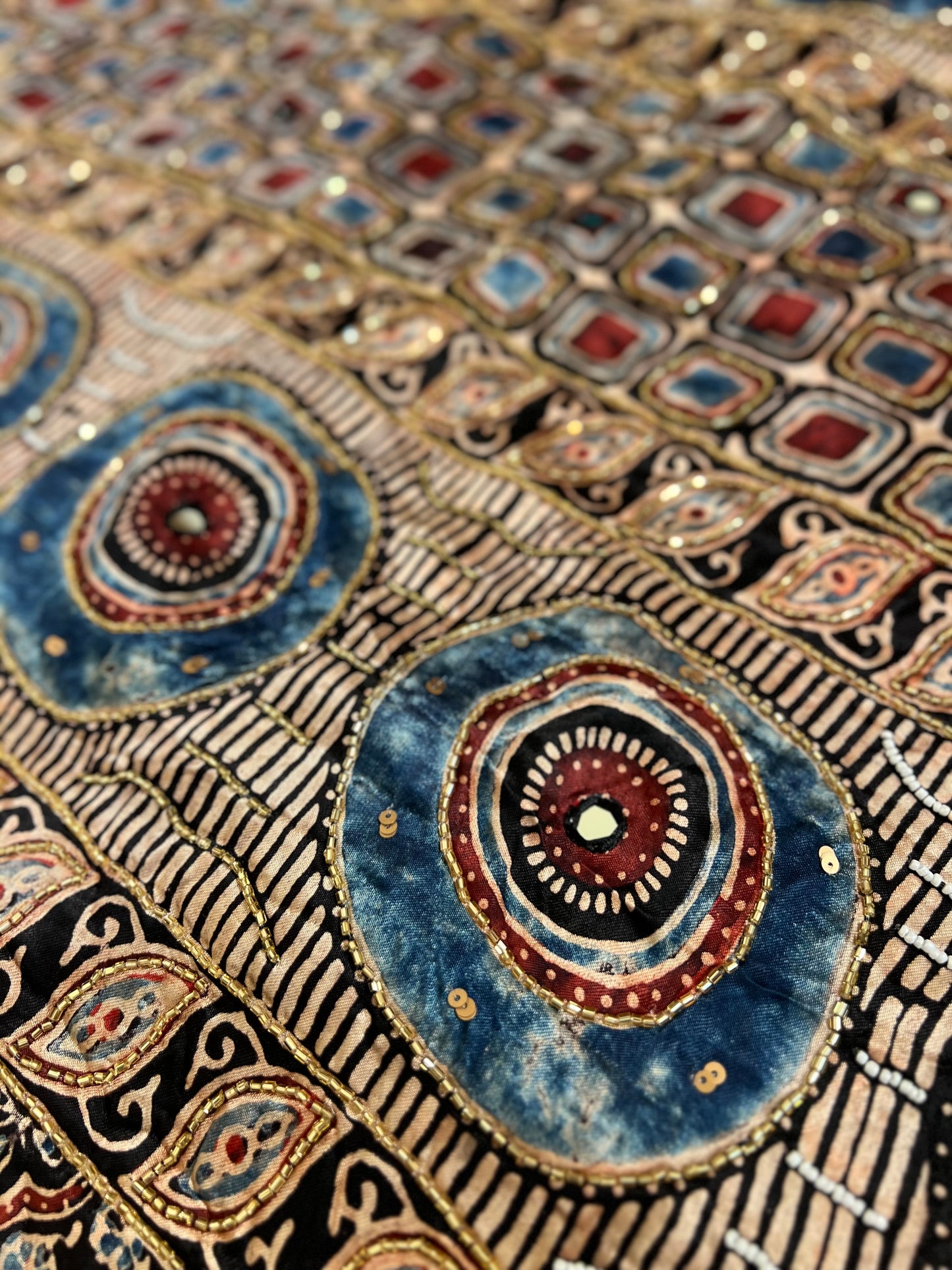 Black and Beige Pure Modal Ajrakh Hand Embroidered Saree