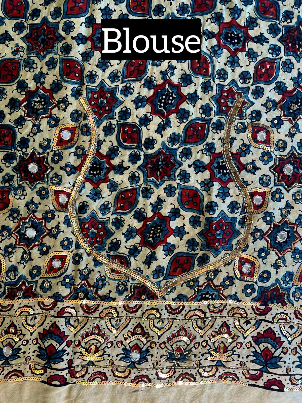 BLUE EMPRESS - Pure Modal Bandhani Ajrakh Hand Embroidered Saree