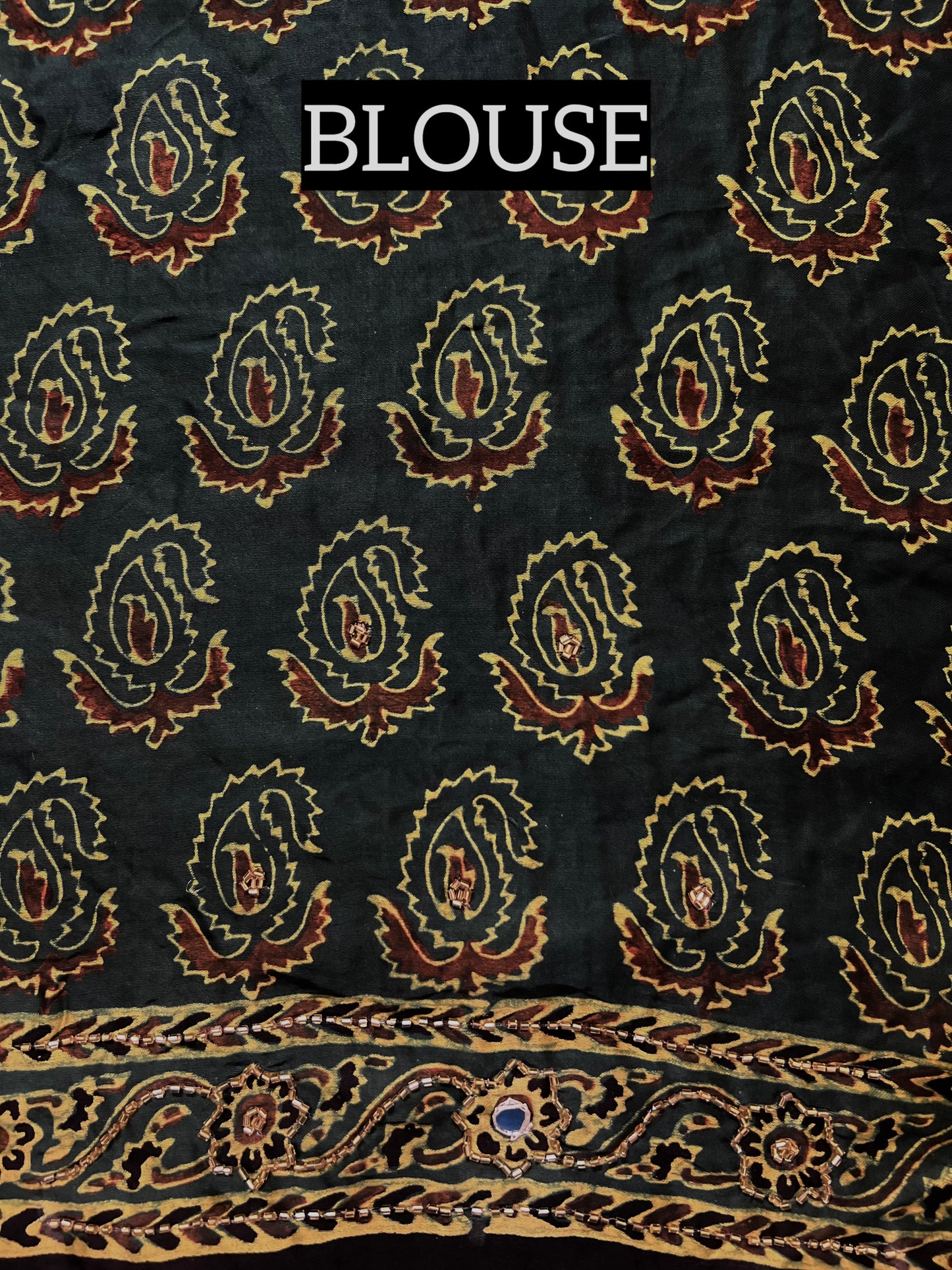 GARDEN WHISPER - Pure Modal Ajrakh Hand Embroidered Saree