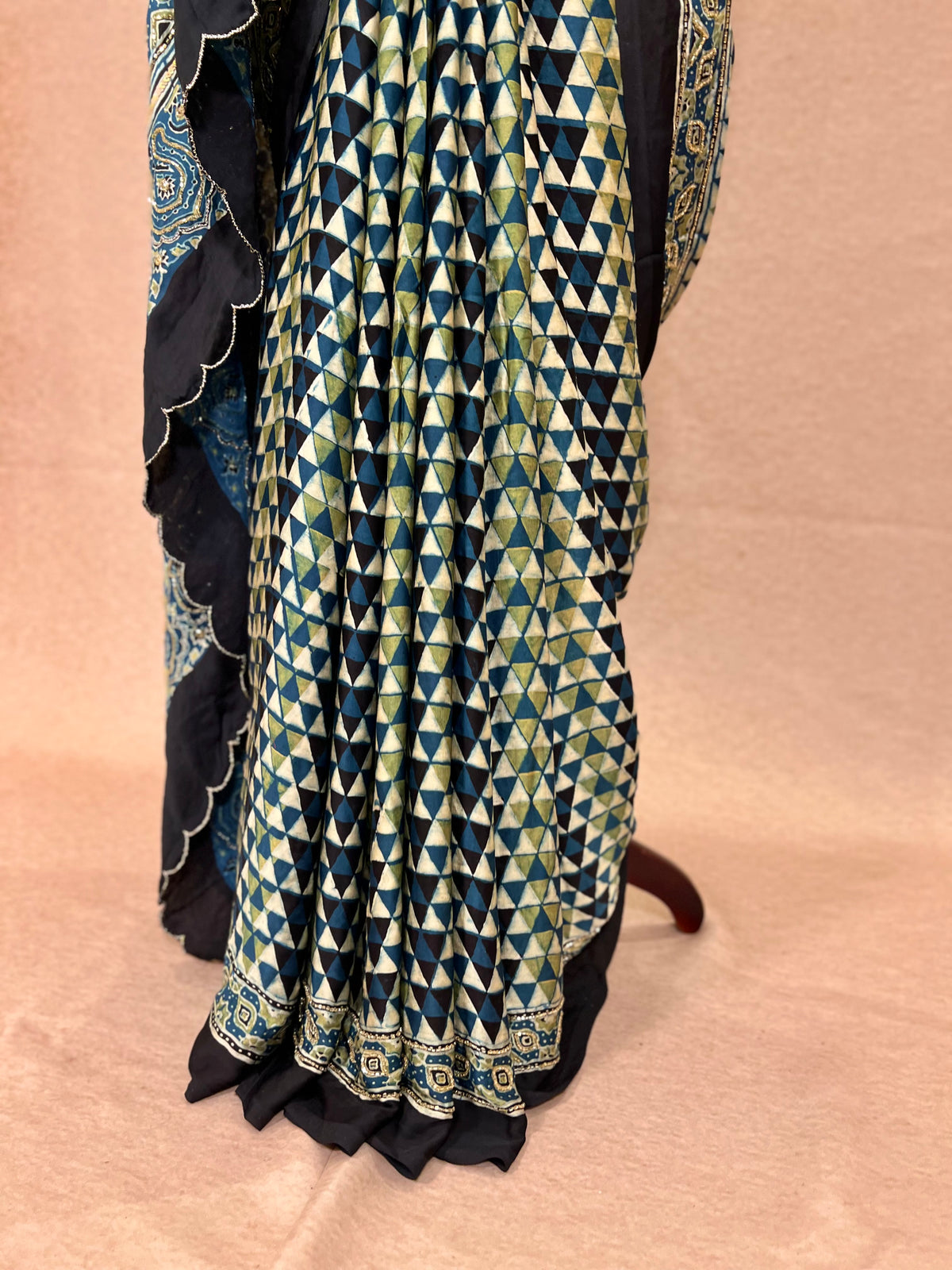 LAGOON DREAM - Pure Modal Ajrakh Hand Embroidered Saree