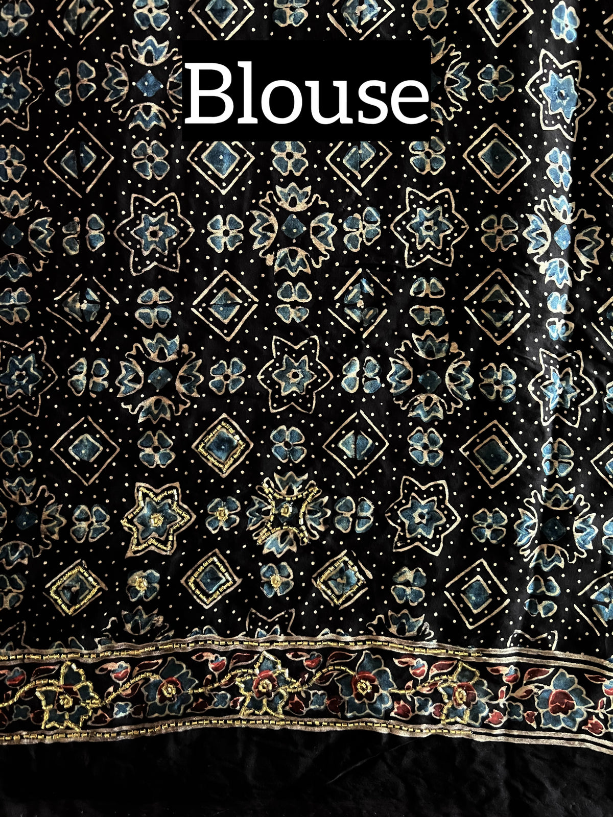 NIGHT SYMPHONY - Pure Modal Ajrakh Hand Embroidered Saree