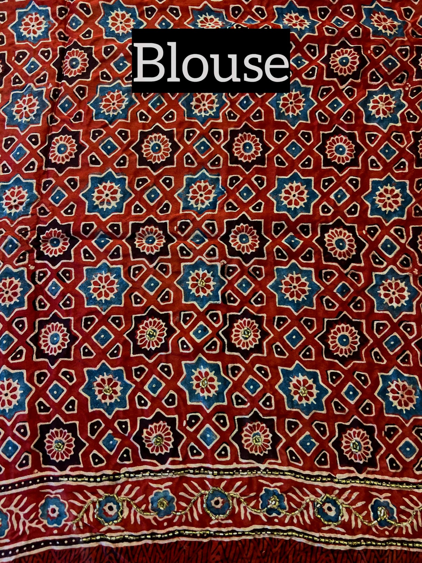 GARNET BLOOM - Pure Modal Ajrakh Hand Embroidered Saree