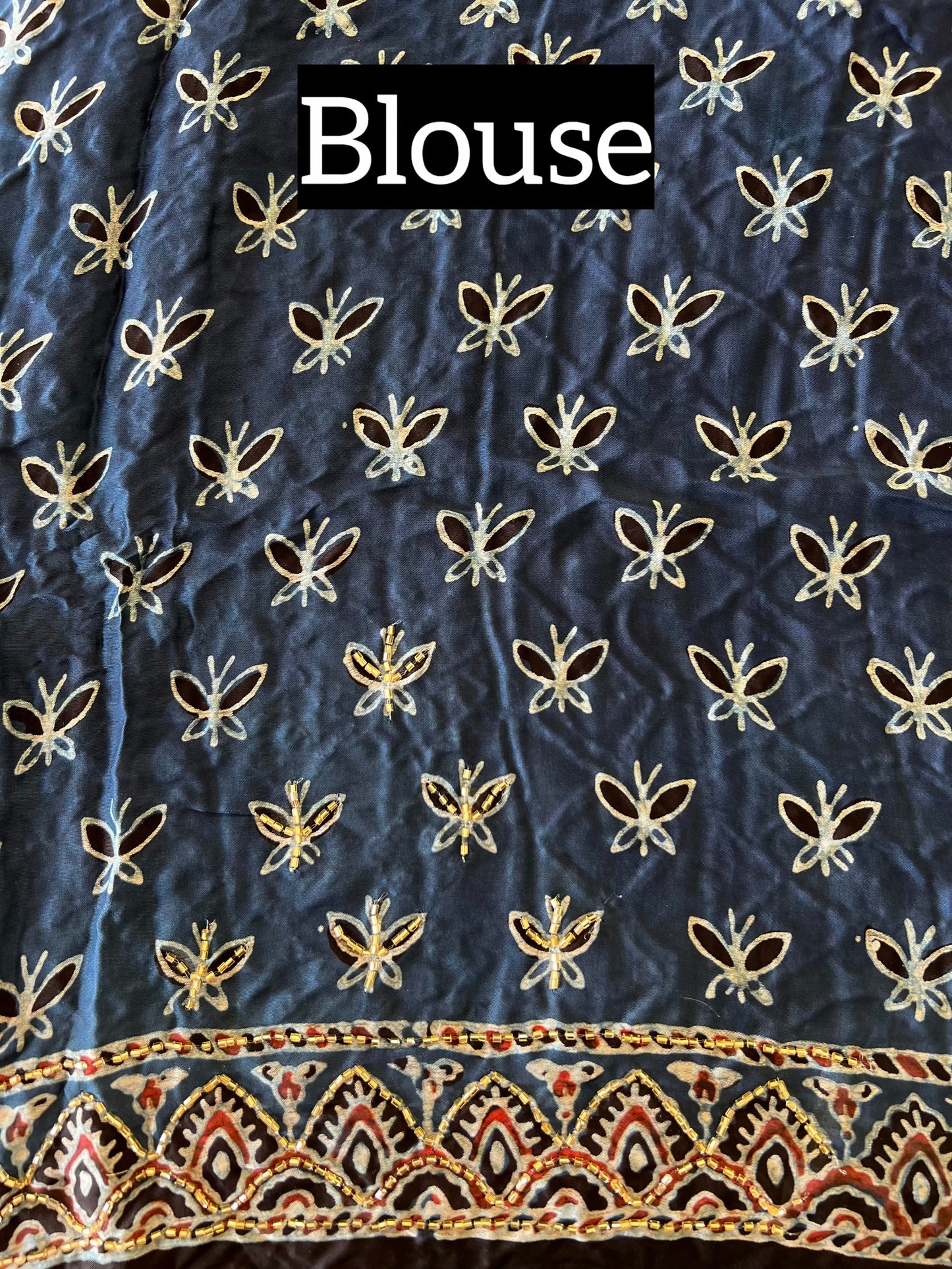 SAPPHIRE HAZE - Pure Modal Ajrakh Hand Embroidered Saree