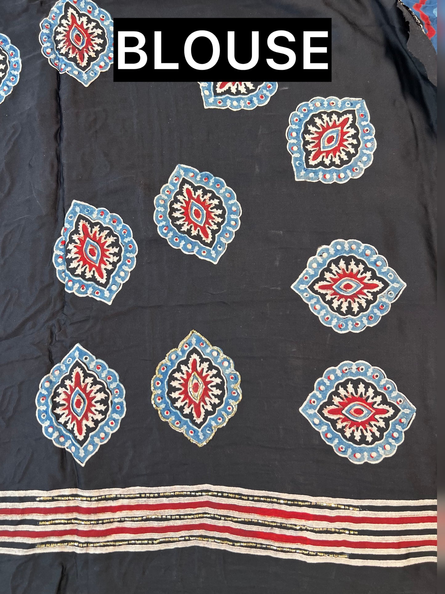 BLUE MIRAGE - Pure Modal Ajrakh Hand Embroidered Saree