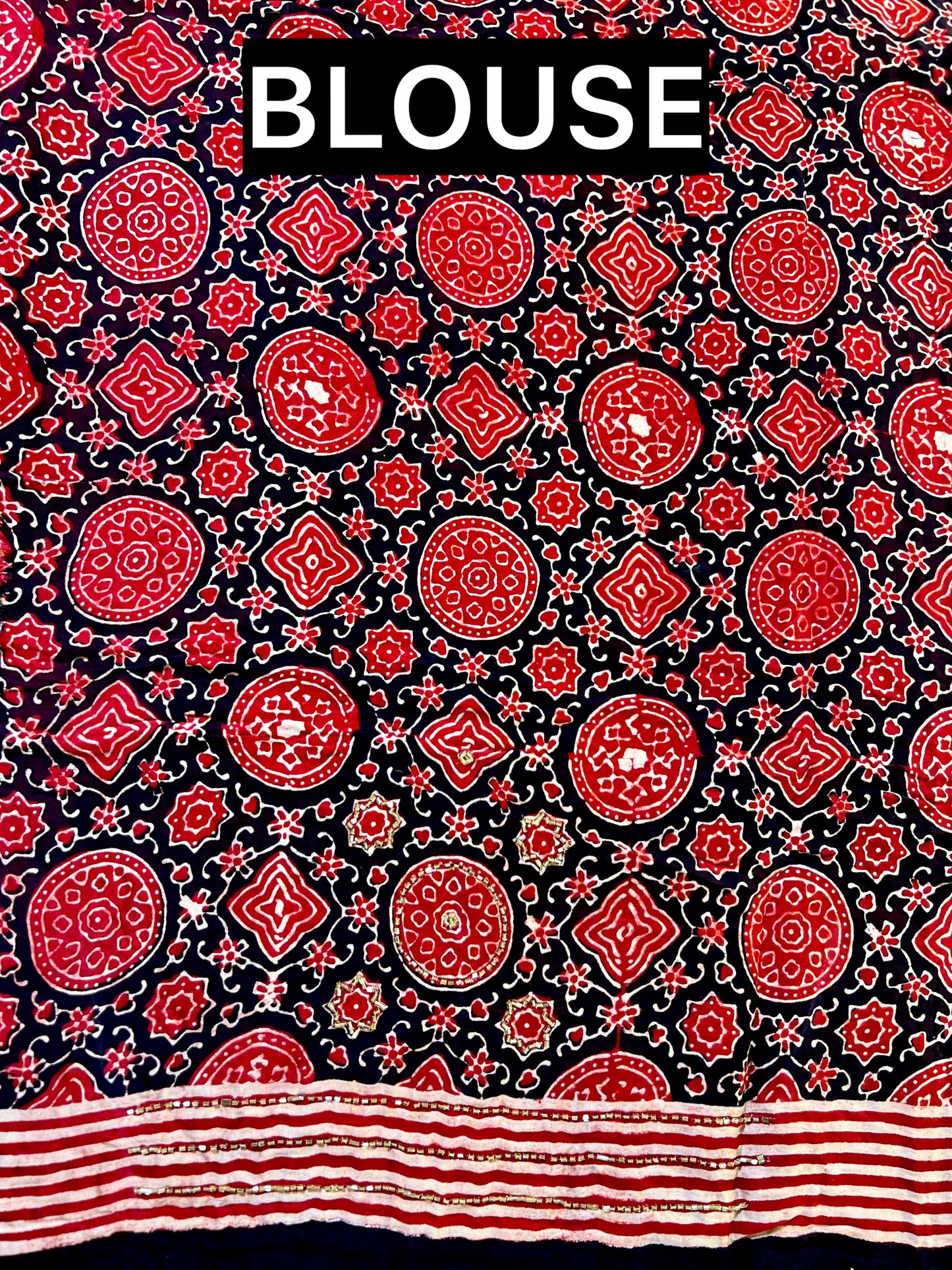 CRIMSON BLOOM - - Pure Modal Ajrakh Hand Embroidered Saree