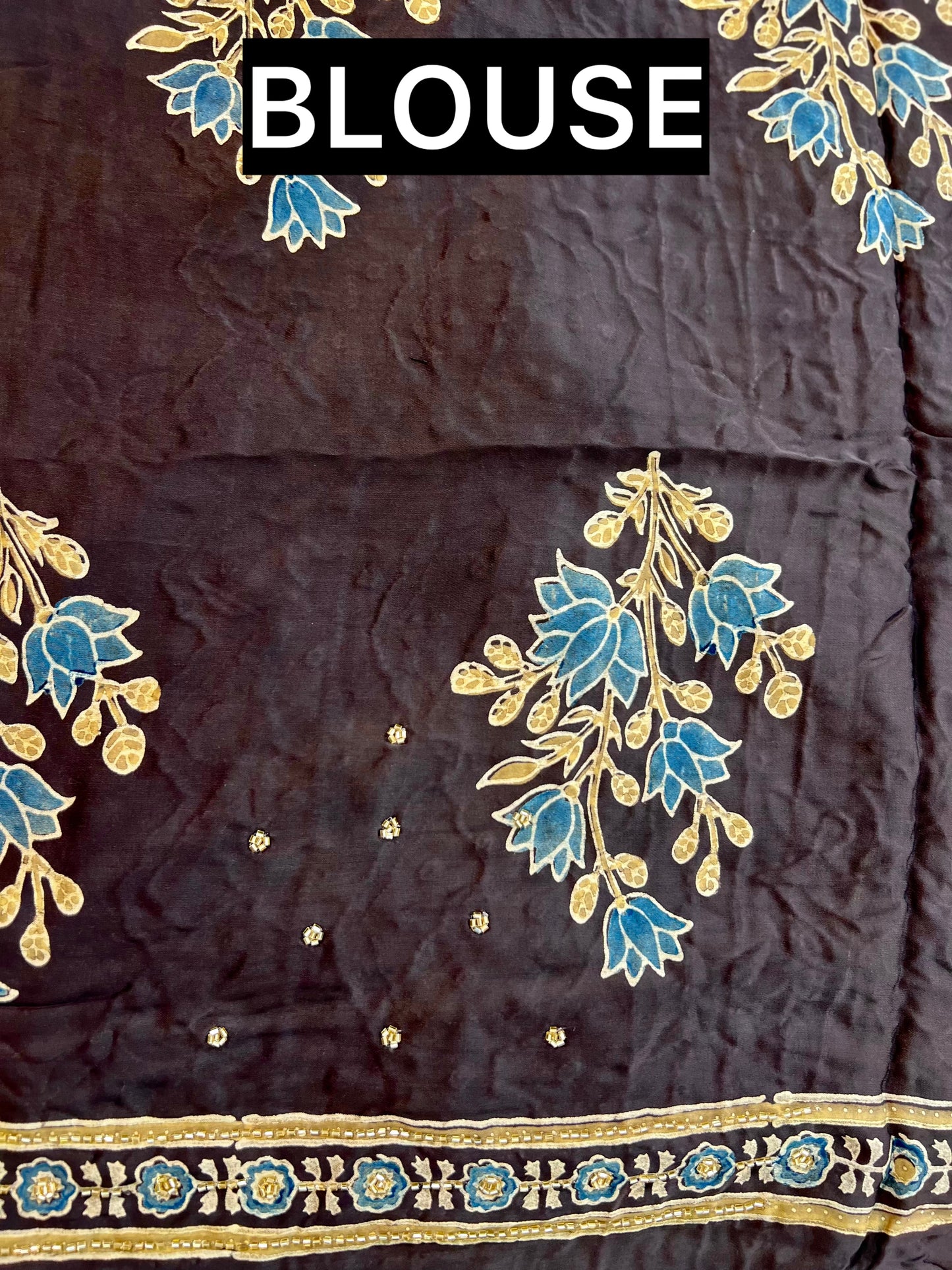 INDIGO FLORA - Pure Modal Ajrakh Hand Embroidered Saree
