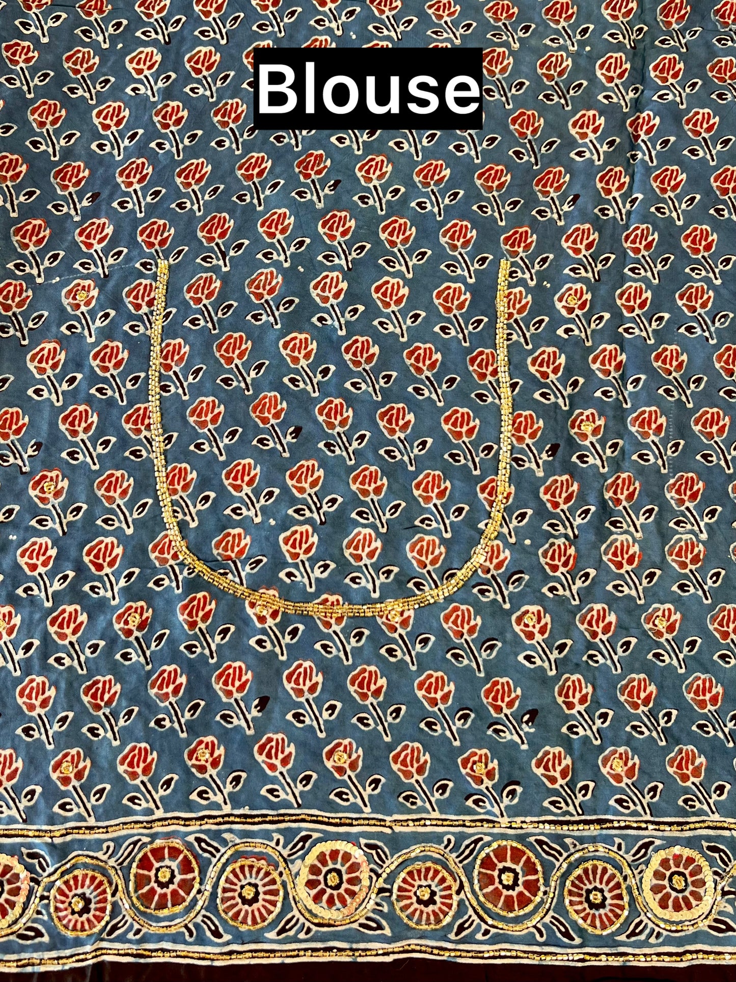 Royal Blossom - Pure Modal Ajrakh Hand Embroidered Saree