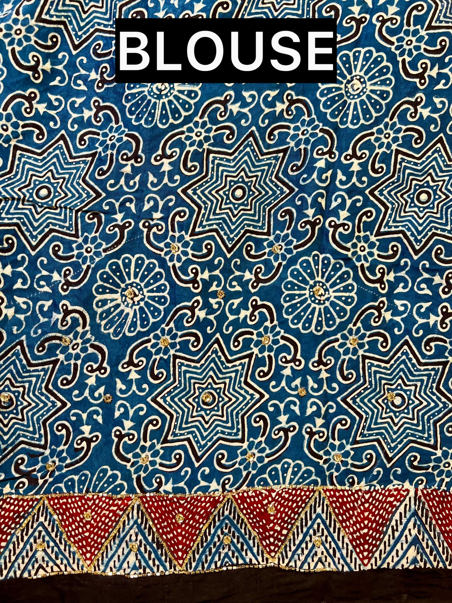 INDIGO STARDUST - Pure Modal Ajrakh Hand Embroidered Saree