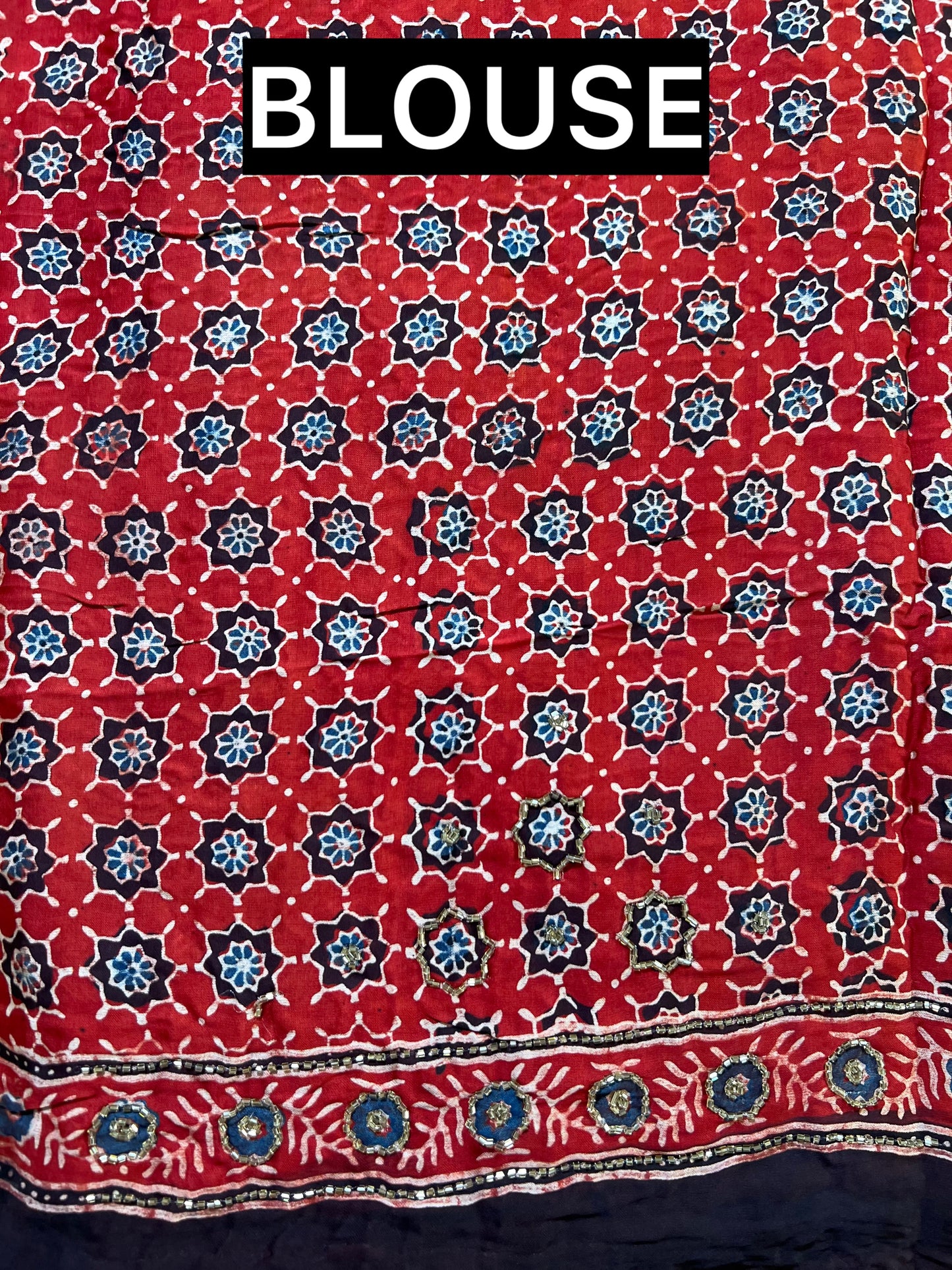 MIDNIGHT ROUGE - Pure Modal Ajrakh Hand Embroidered Saree