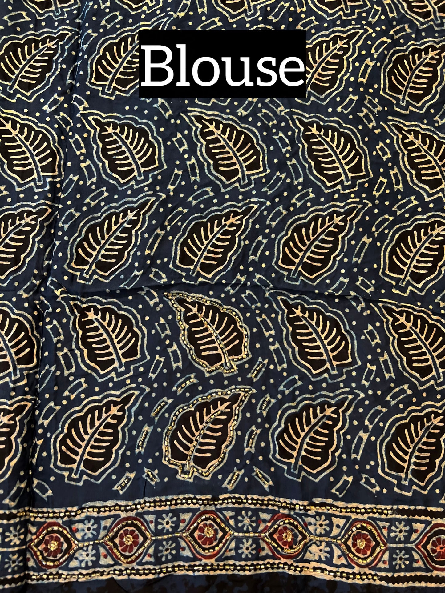 VELVET TIDE - Pure Modal Ajrakh Hand Embroidered Saree