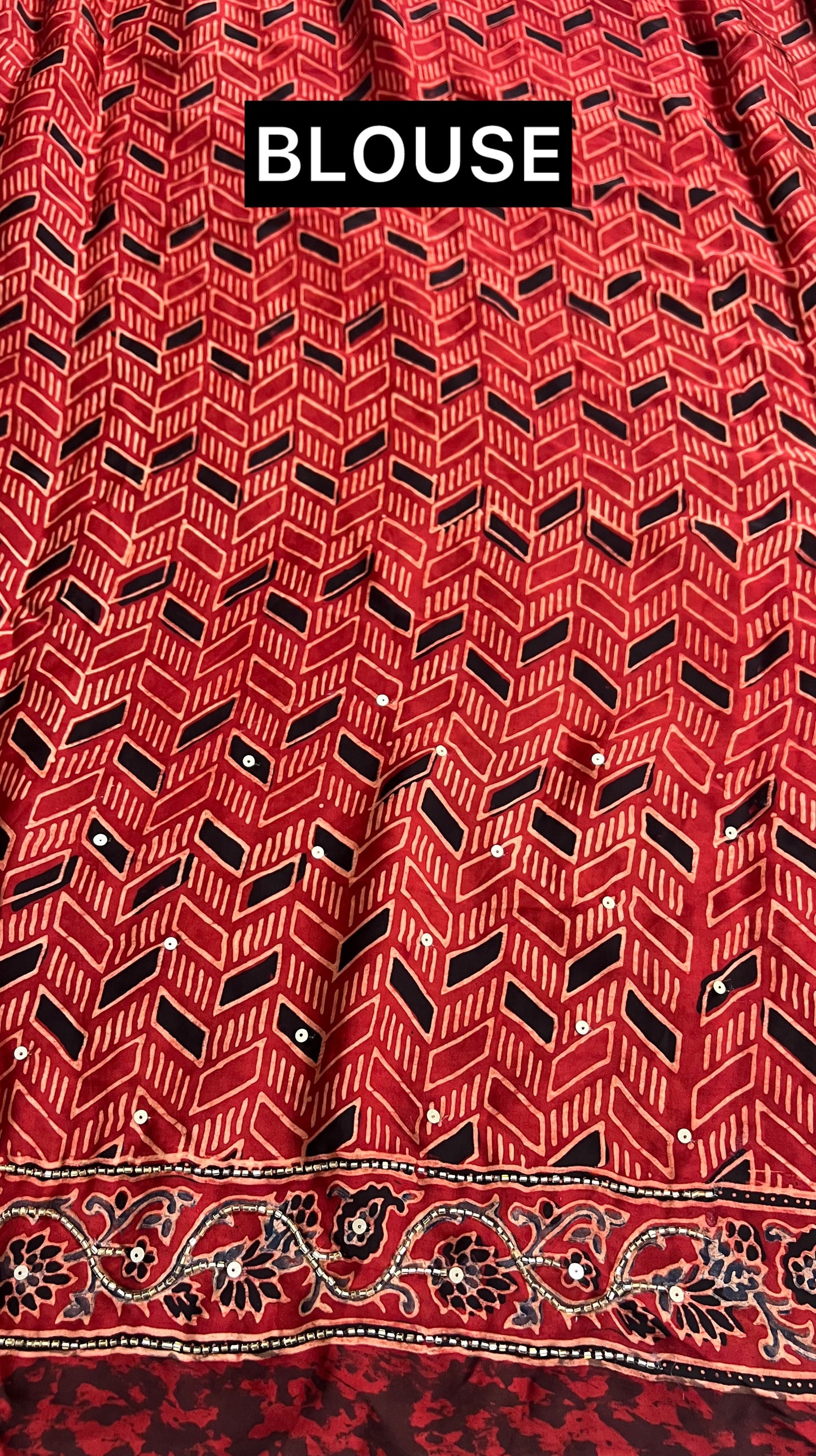 Red Pure Modal Ajrakh Hand Embroidered Saree