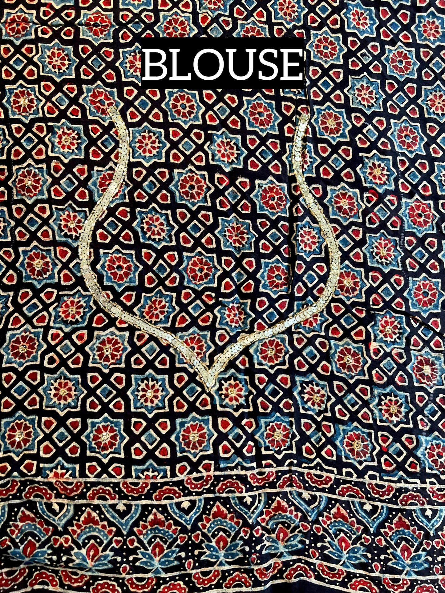 MIDNIGHT FLORAL - Pure Modal Ajrakh Hand Embroidered Saree