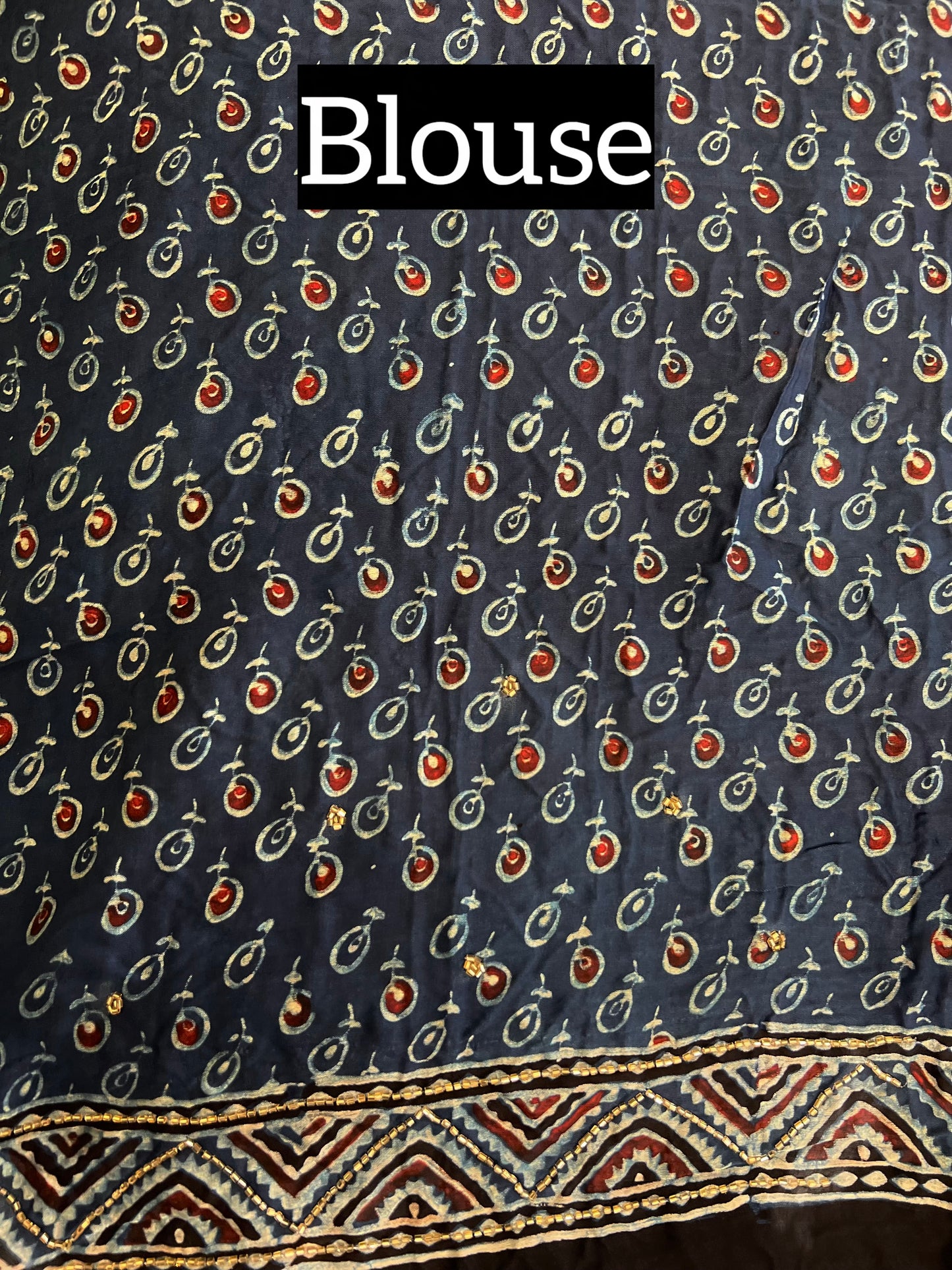 OCEAN BLOOM - Pure Modal Ajrakh Hand Embroidered Saree