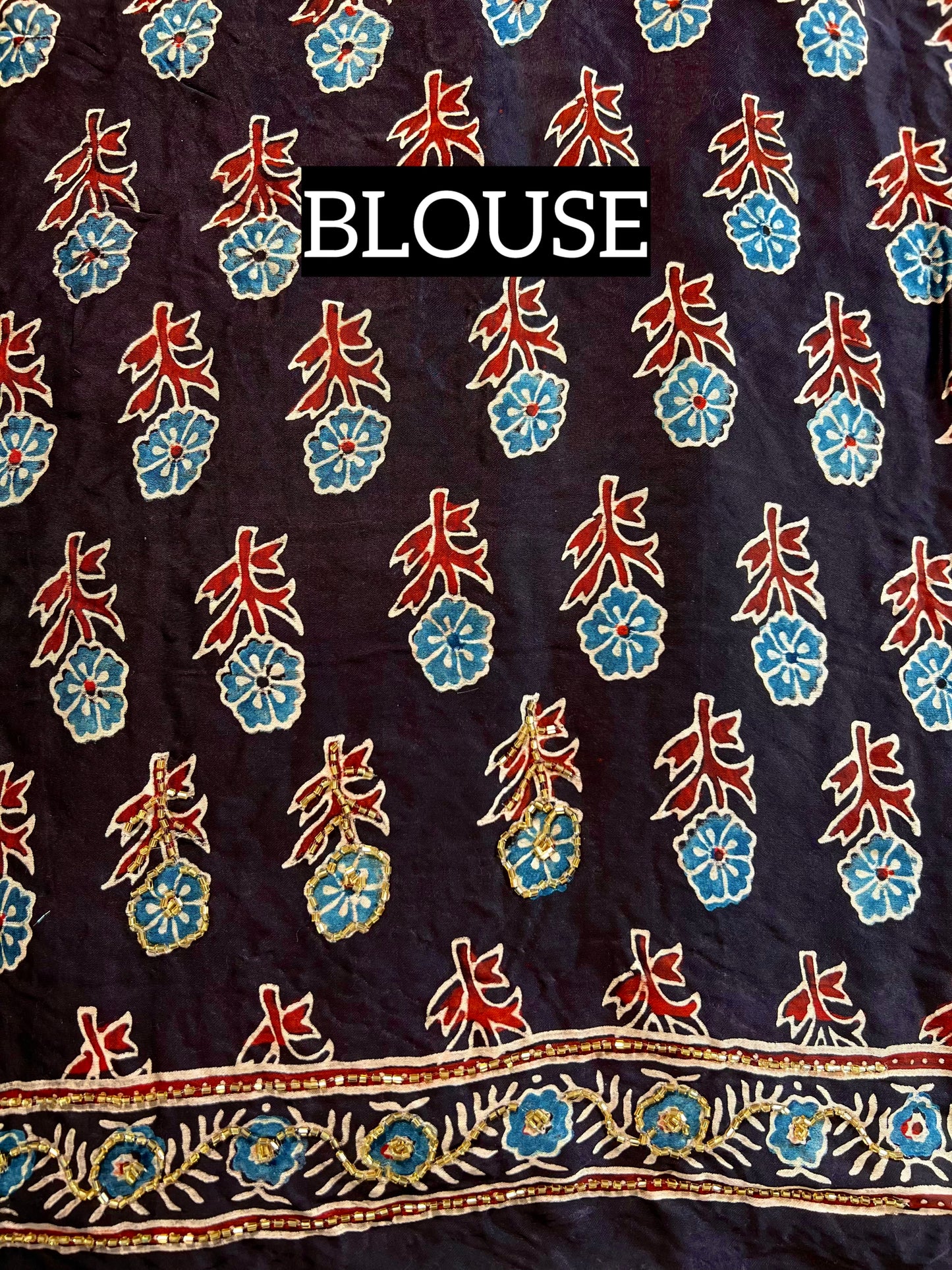 MIDNIGHT SHIMMER - Pure Modal Ajrakh Hand Embroidered Saree