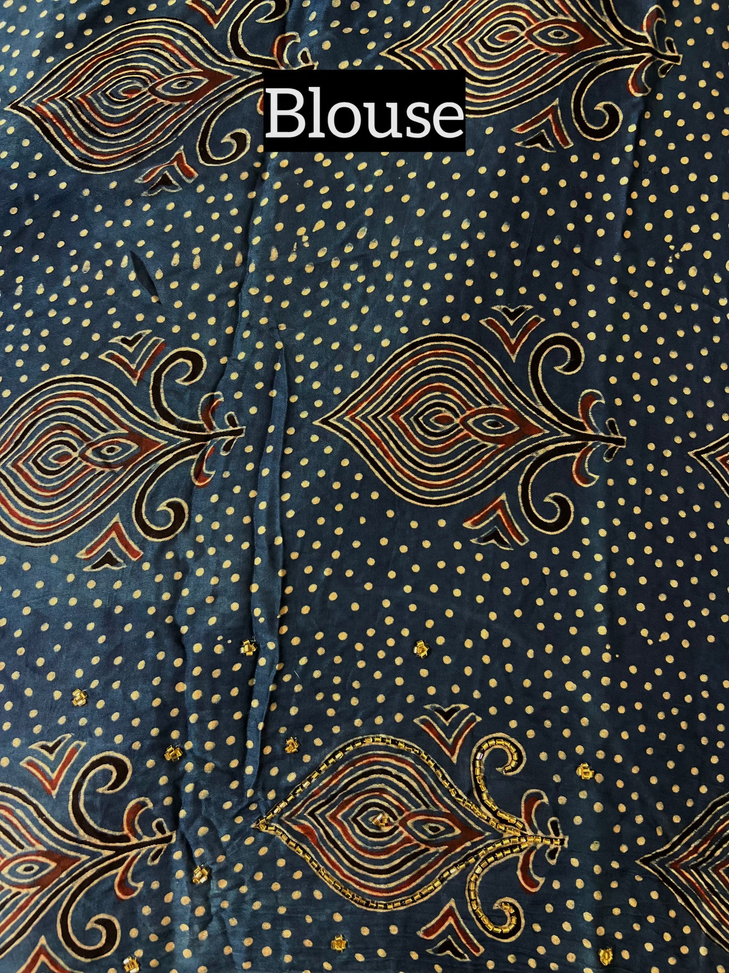 AZURE MUSE - Pure Modal Ajrakh Hand Embroidered Saree