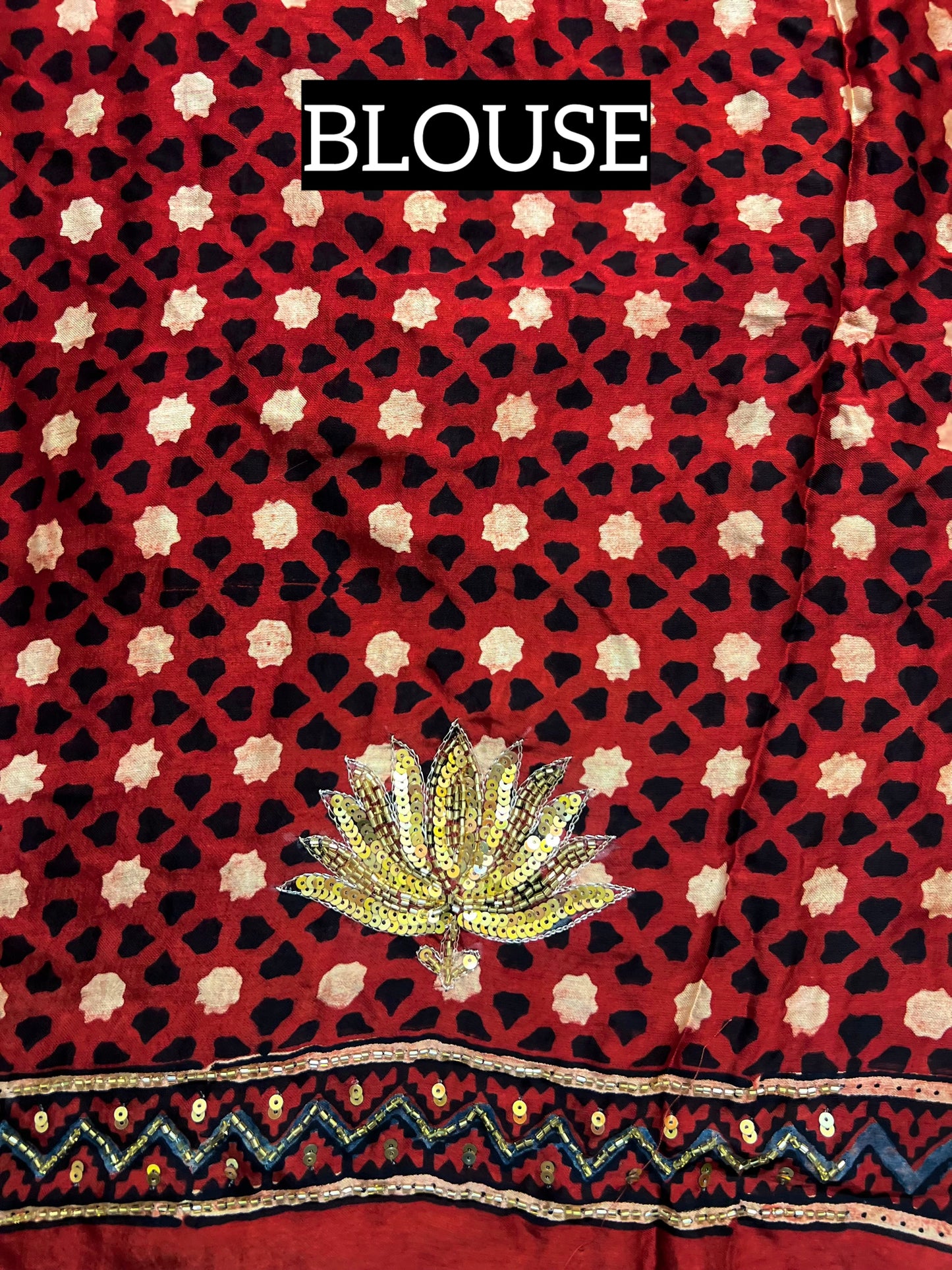 ENCHANTED LOTUS - Pure Modal Ajrakh Hand Embroidered Saree