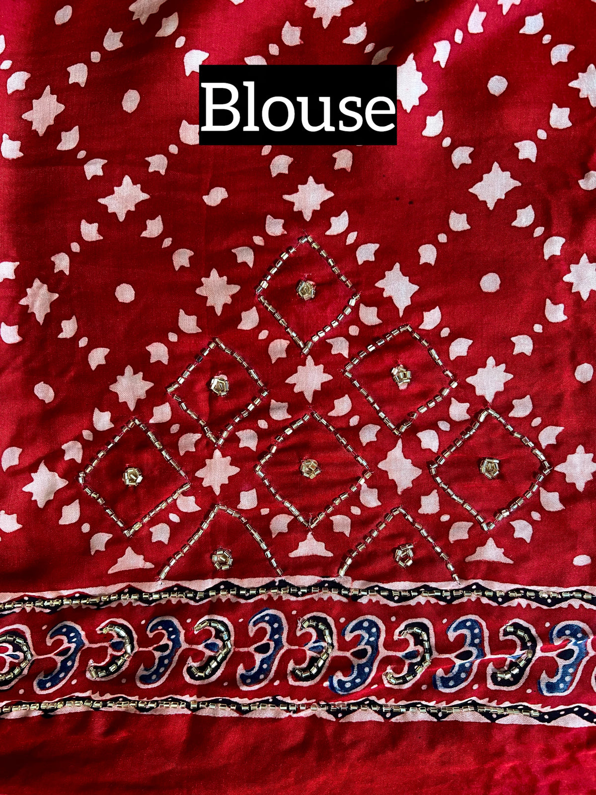 CRIMSON BLOSSOM - Pure Modal Ajrakh Hand Embroidered Saree