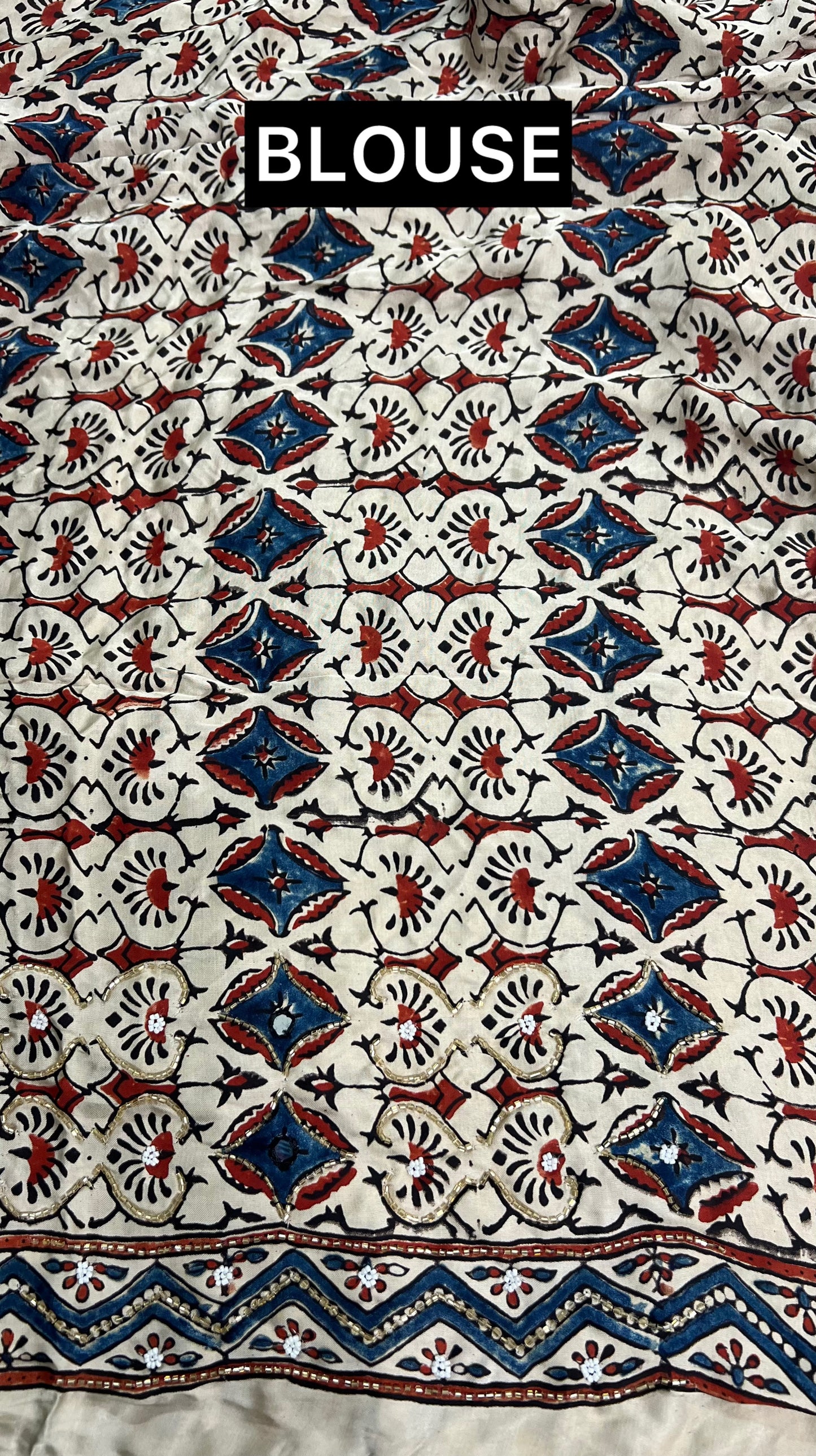 Off White and Black Stripes Modal Ajrakh Hand Embroidered Saree