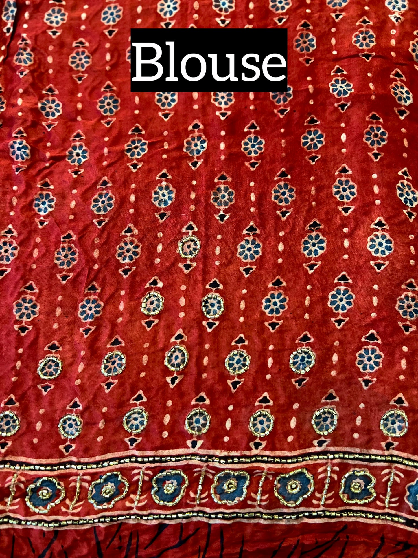 CHERRY BLOOM - Pure Modal Ajrakh Hand Embroidered Saree