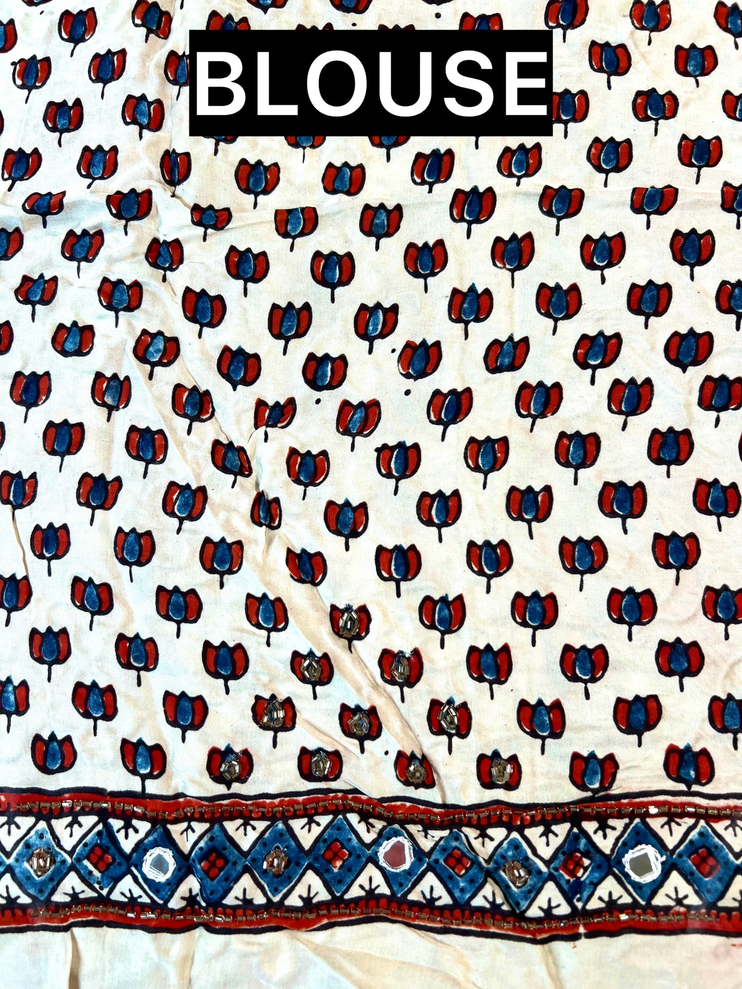 FROSTED MIRAGE - Pure Modal Ajrakh Hand Embroidered Saree