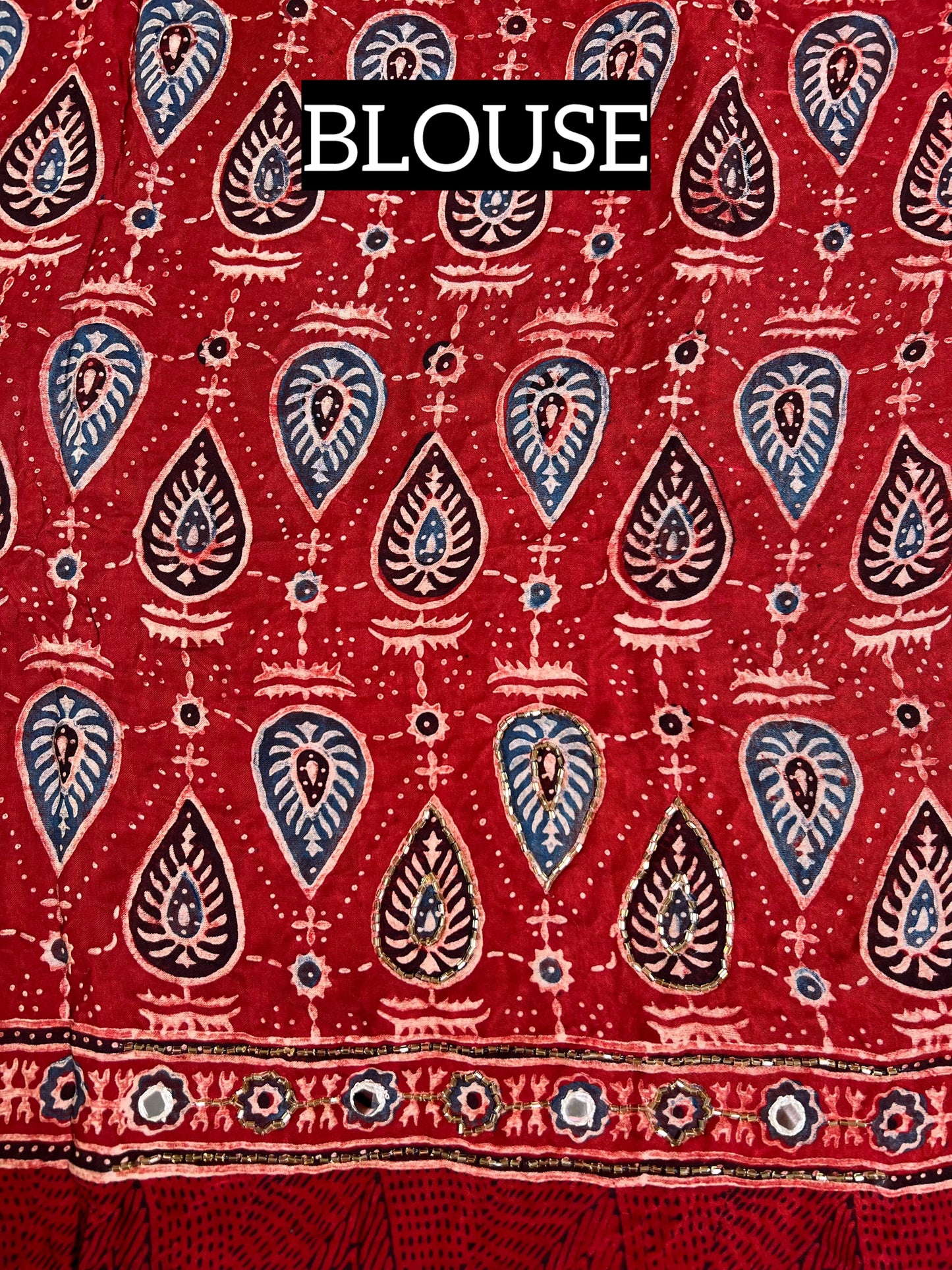 CRIMSON LOTUS - Pure Modal Ajrakh Hand Embroidered Saree
