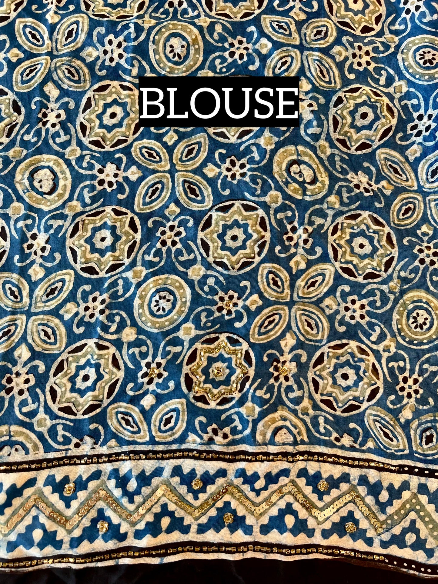 INDIGO LUMIÈRE - Pure Modal Ajrakh Hand Embroidered Saree