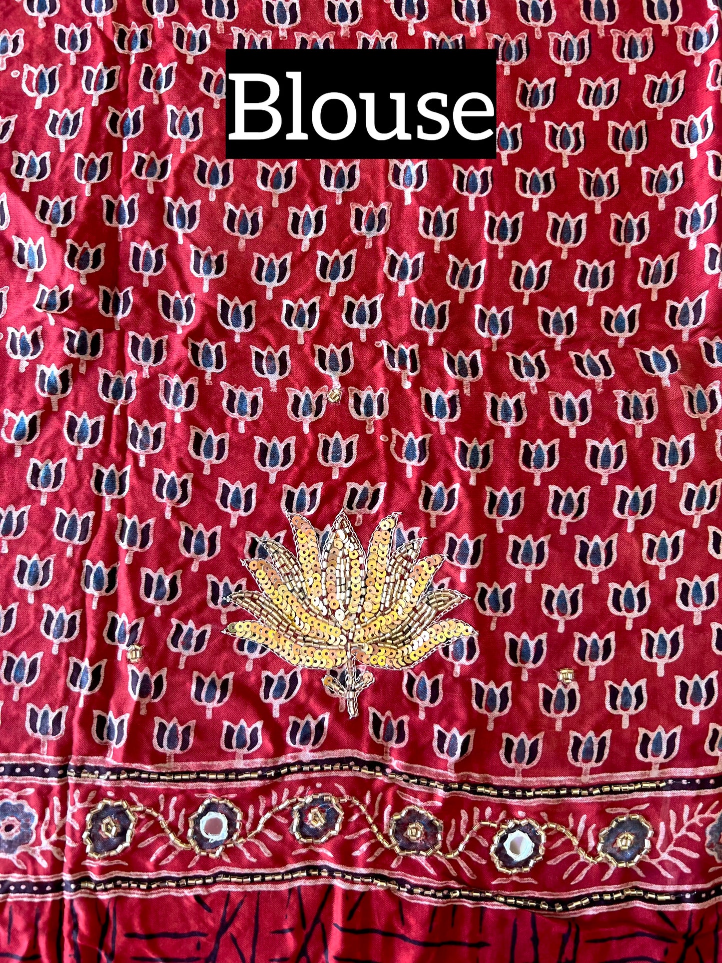EBONY LOTUS - Pure Modal Ajrakh Hand Embroidered Saree