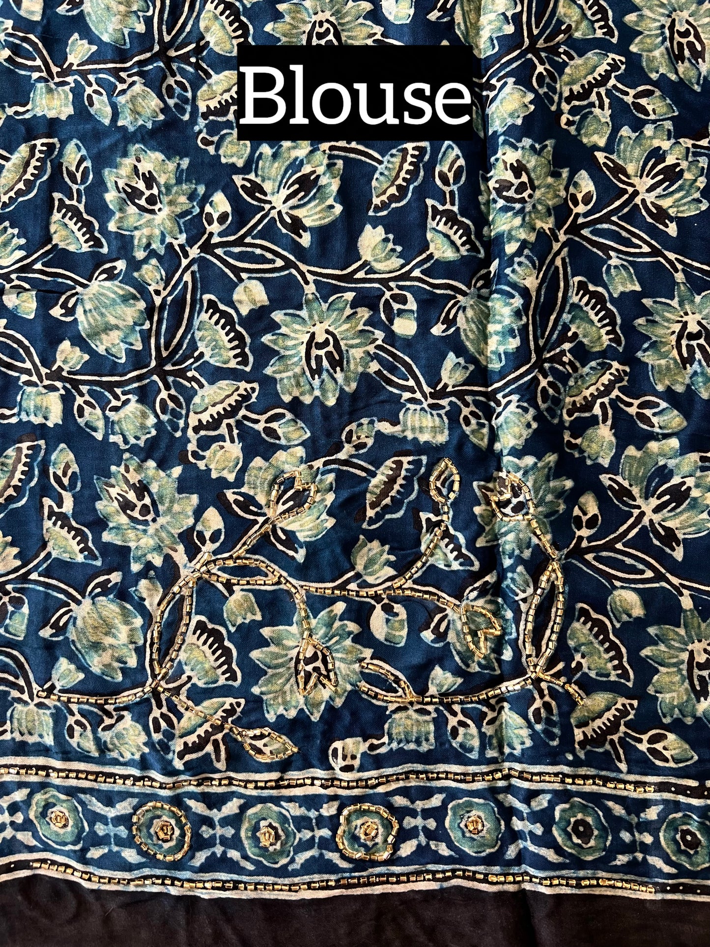 AQUA WHISPER - Pure Modal Ajrakh Hand Embroidered Saree