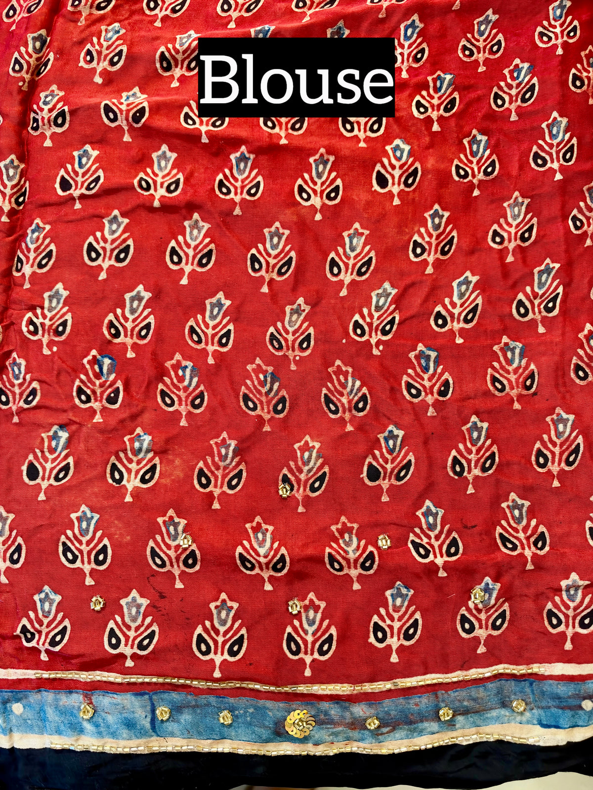CRIMSON RADIANCE - Pure Modal Ajrakh Hand Embroidered Saree