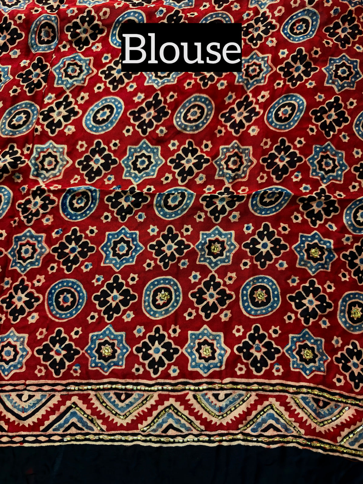 WHISPER GARDEN - Pure Modal Ajrakh Hand Embroidered Saree