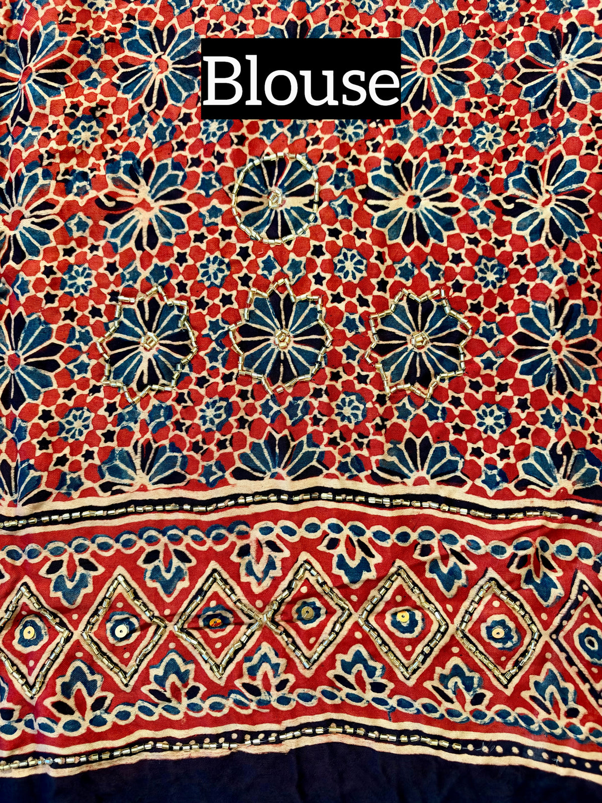 POPPY REVERIE - Pure Modal Ajrakh Hand Embroidered Saree