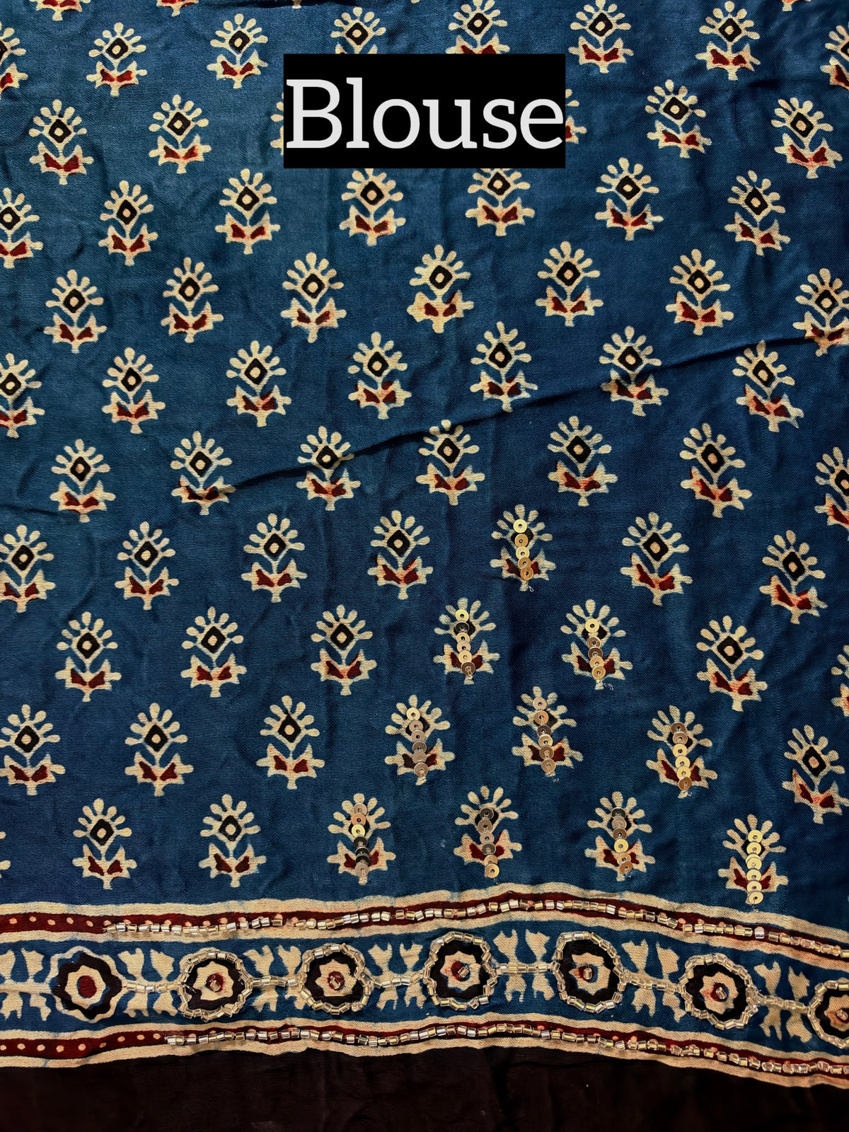CORNFLOWER BLOOM - Pure Modal Ajrakh Hand Embroidered Saree