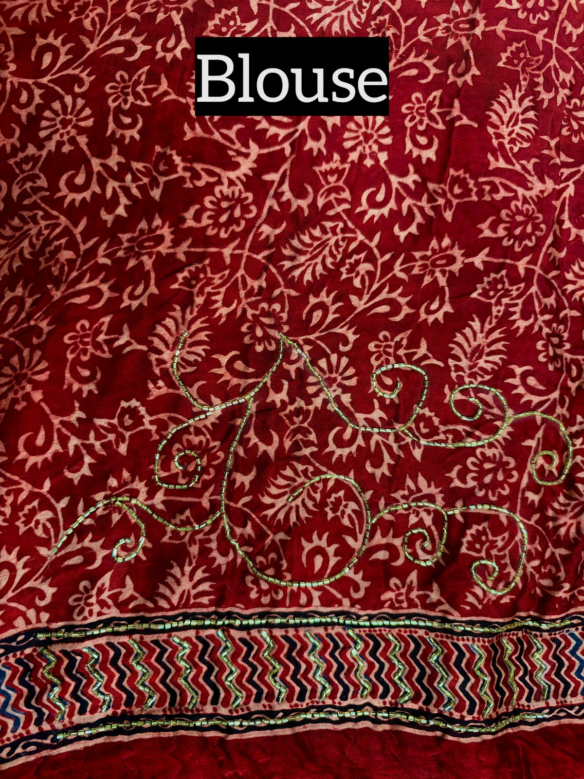 FLAME DESIRE - Pure Modal Ajrakh Hand Embroidered Saree