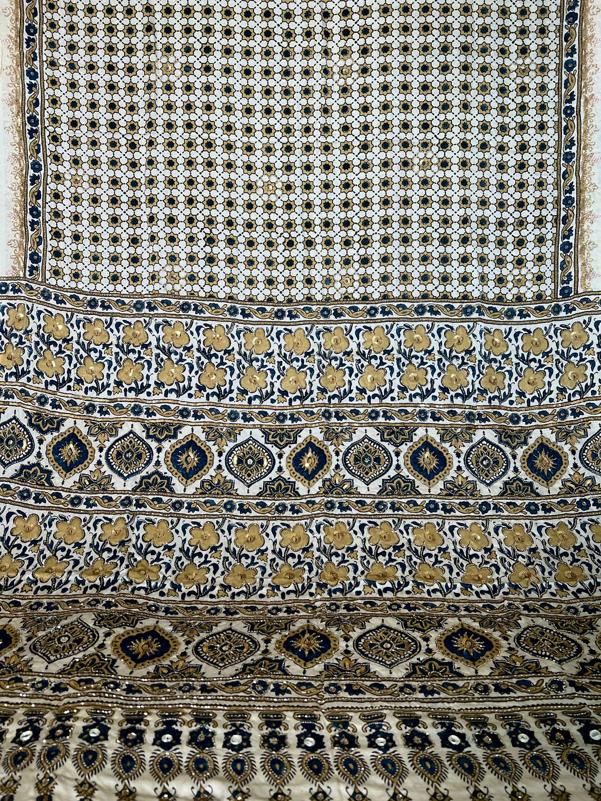 CLOUD JASMINE - Pure Modal Ajrakh Hand Embroidered Saree