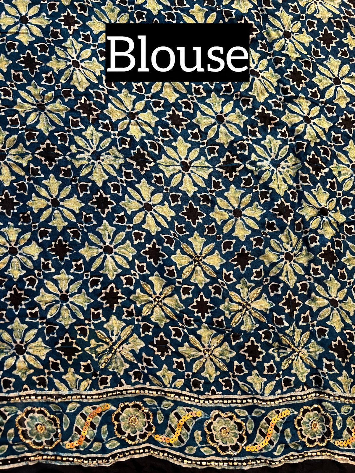 AQUAMARINE MUSE - Pure Modal Ajrakh Hand Embroidered Saree