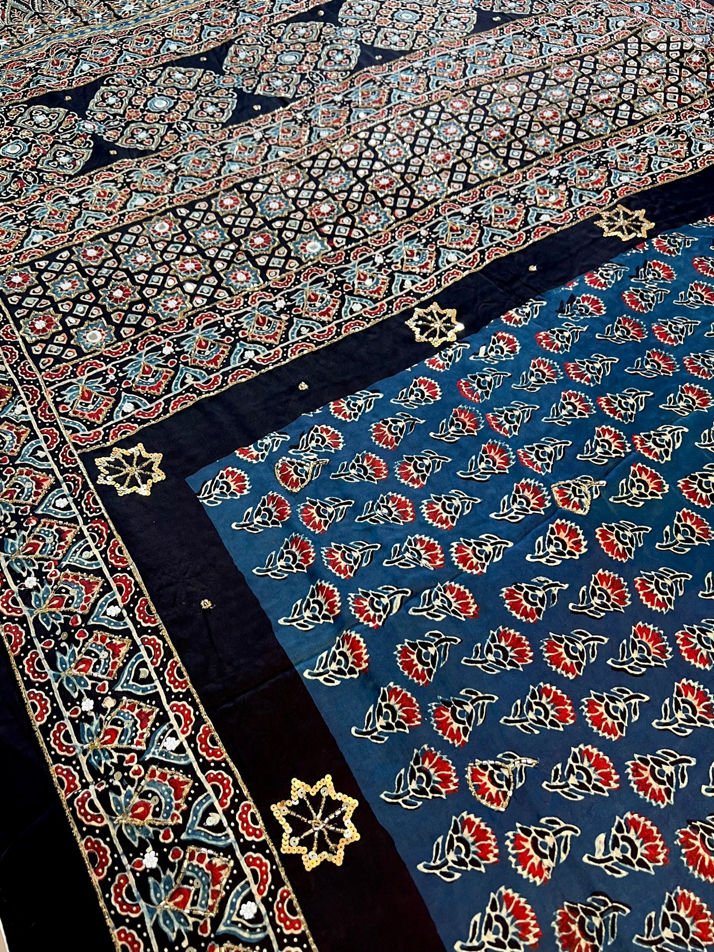 MIDNIGHT FLORAL - Pure Modal Ajrakh Hand Embroidered Saree