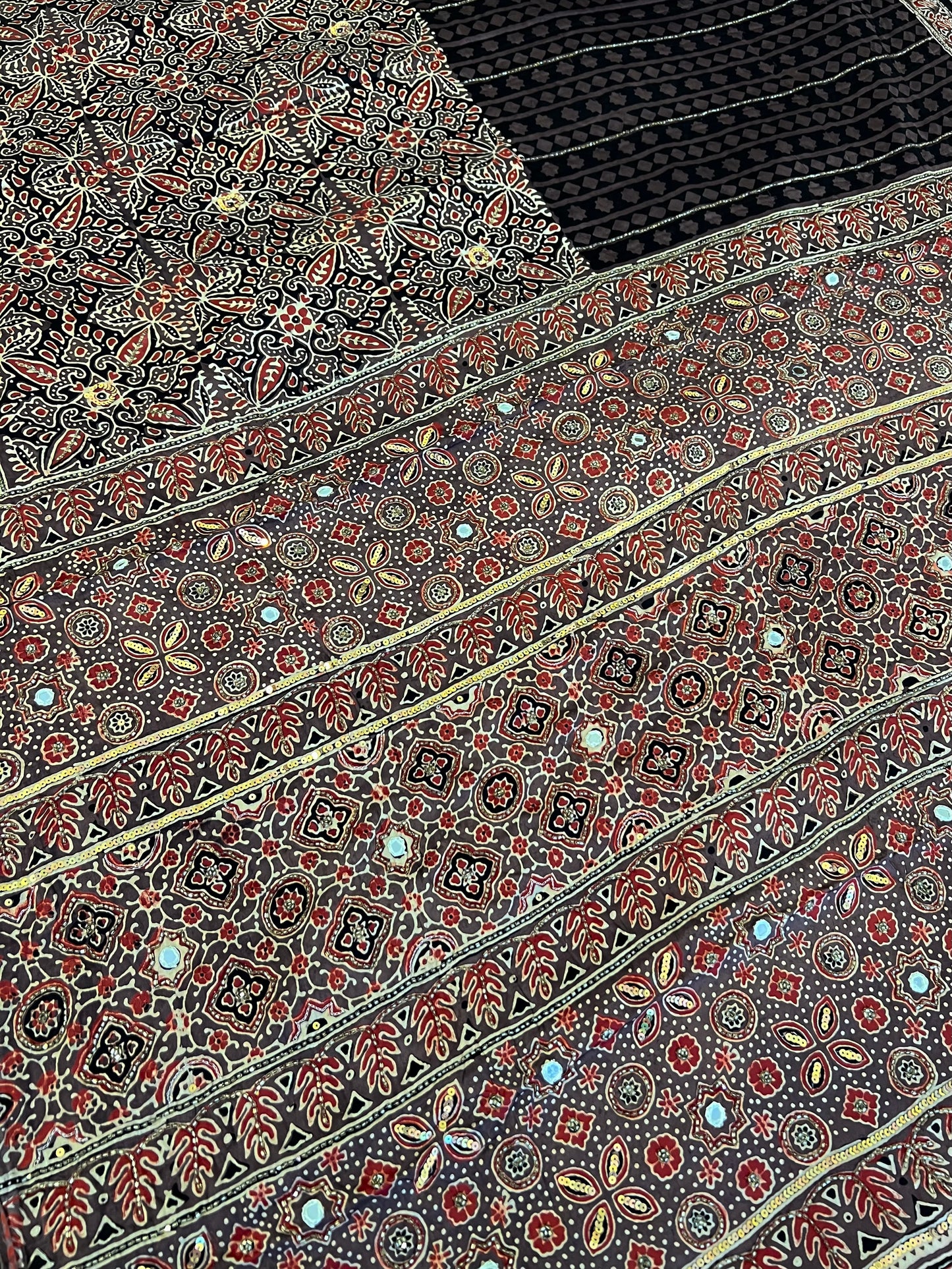 BROWN SUGAR - Pure Modal Ajrakh Hand Embroidered Saree