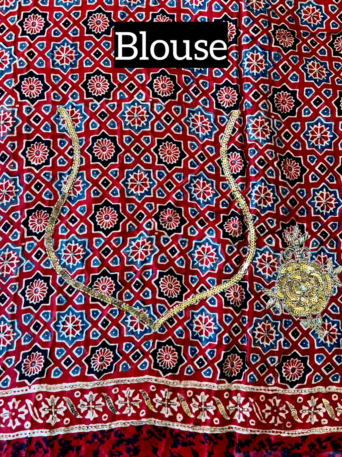 FANTASY ROSE - Pure Modal Ajrakh Hand Embroidered Saree