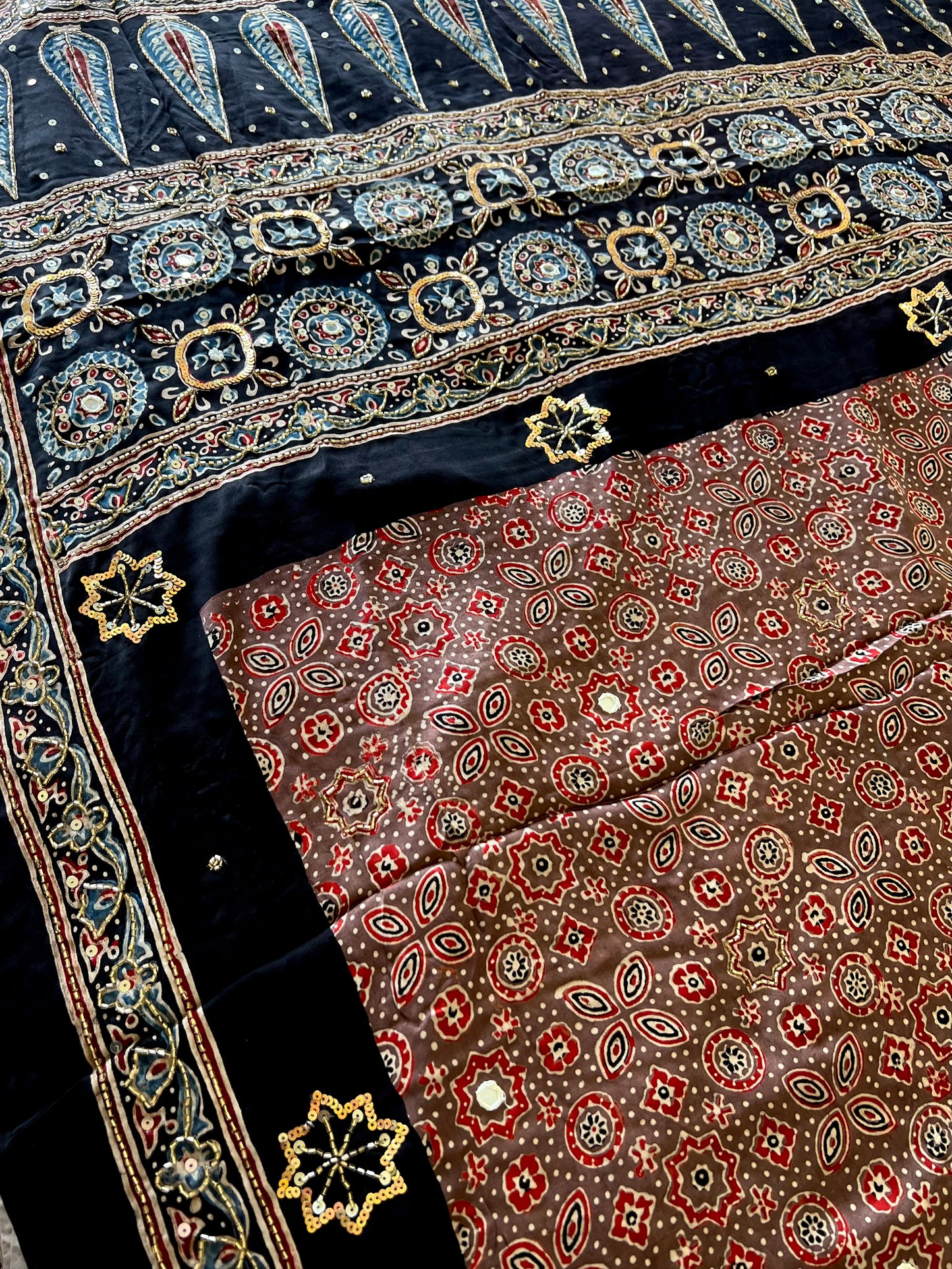 WILD ROSEWOOD - Pure Modal Ajrakh Hand Embroidered Saree