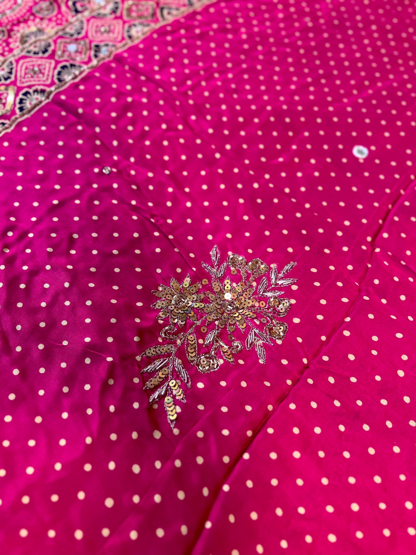 BLUSHING DAWN - Pure Modal Ajrakh Hand Embroidered Saree