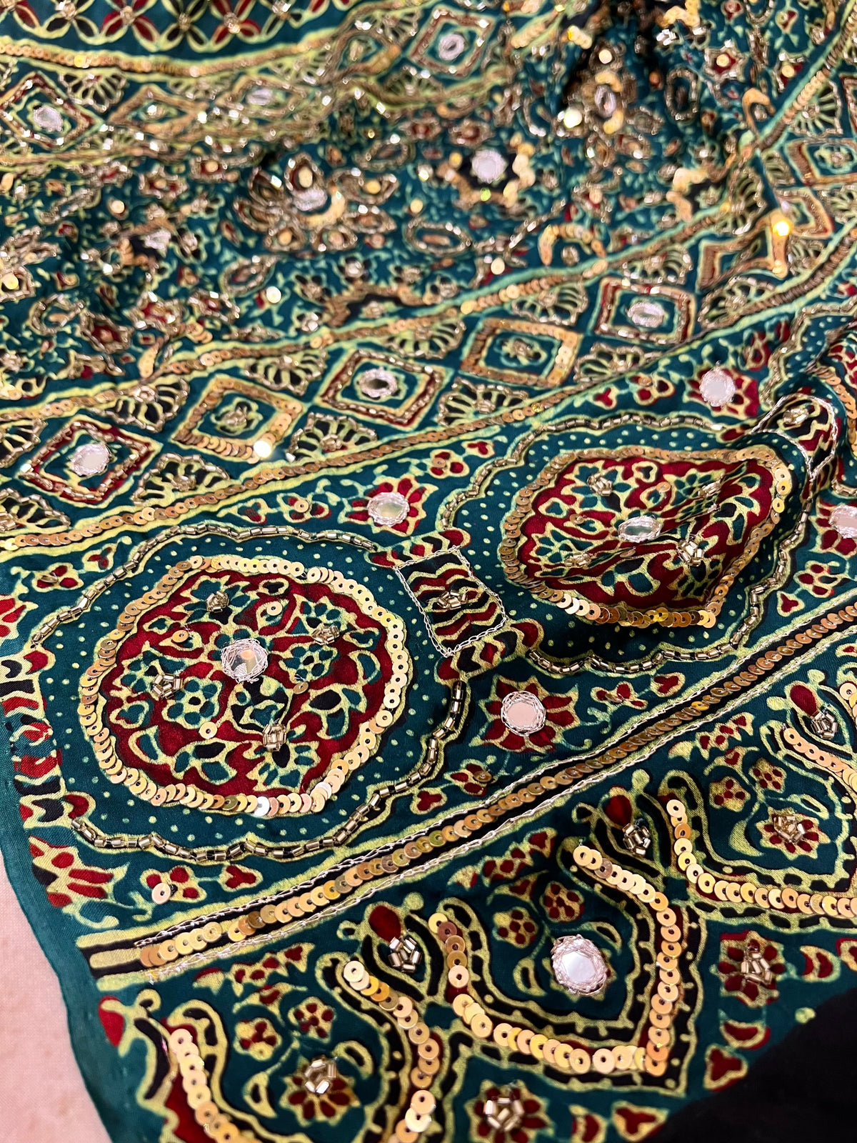 GLITTER ALLURE - Pure Modal Ajrakh Hand Embroidered Saree