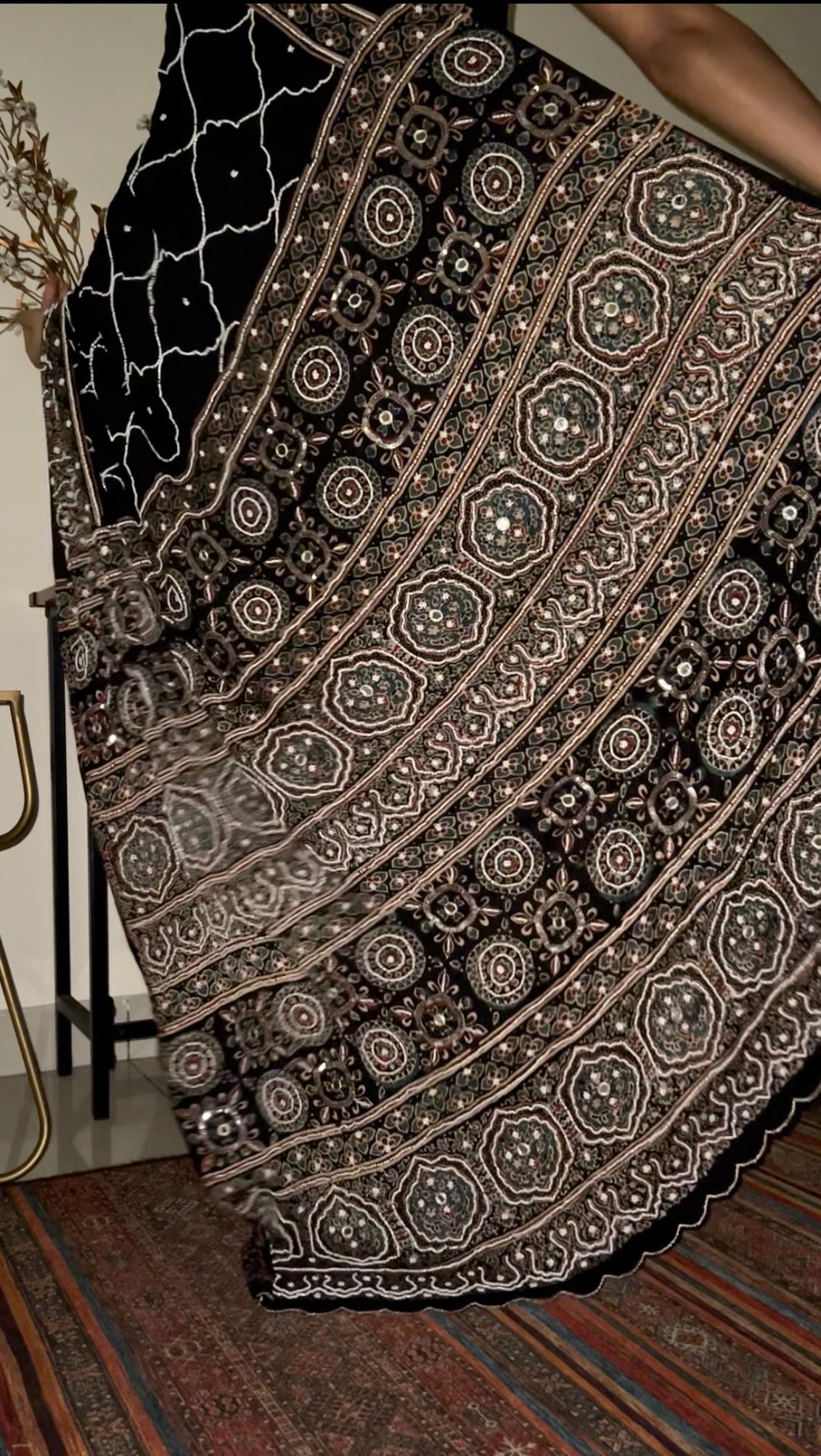 CELESTIAL REVERIE - Pure Modal Ajrakh Hand Embroidered Saree