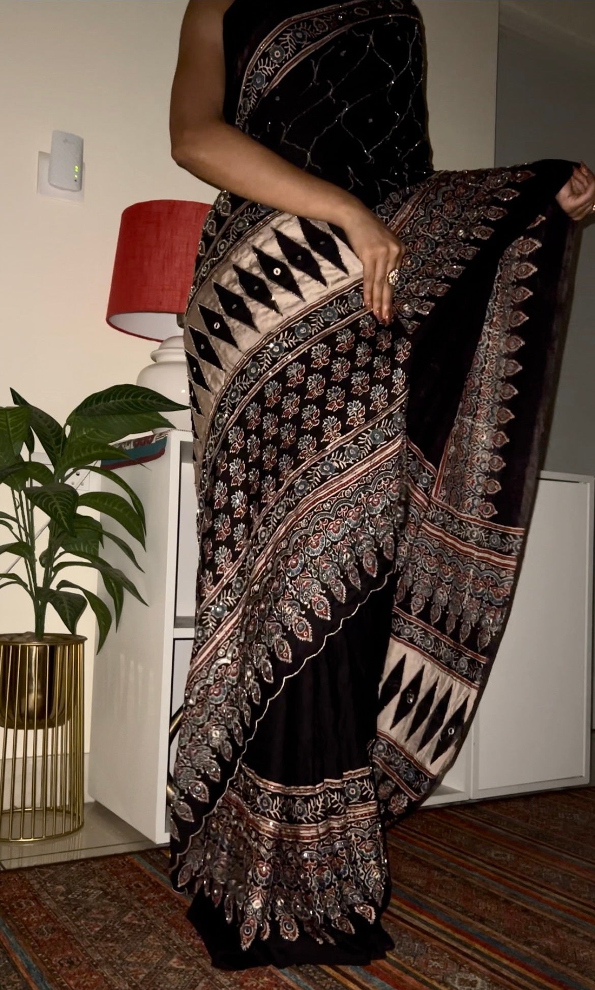Celestial Night - Pure Modal Ajrakh Hand Embroidered Saree