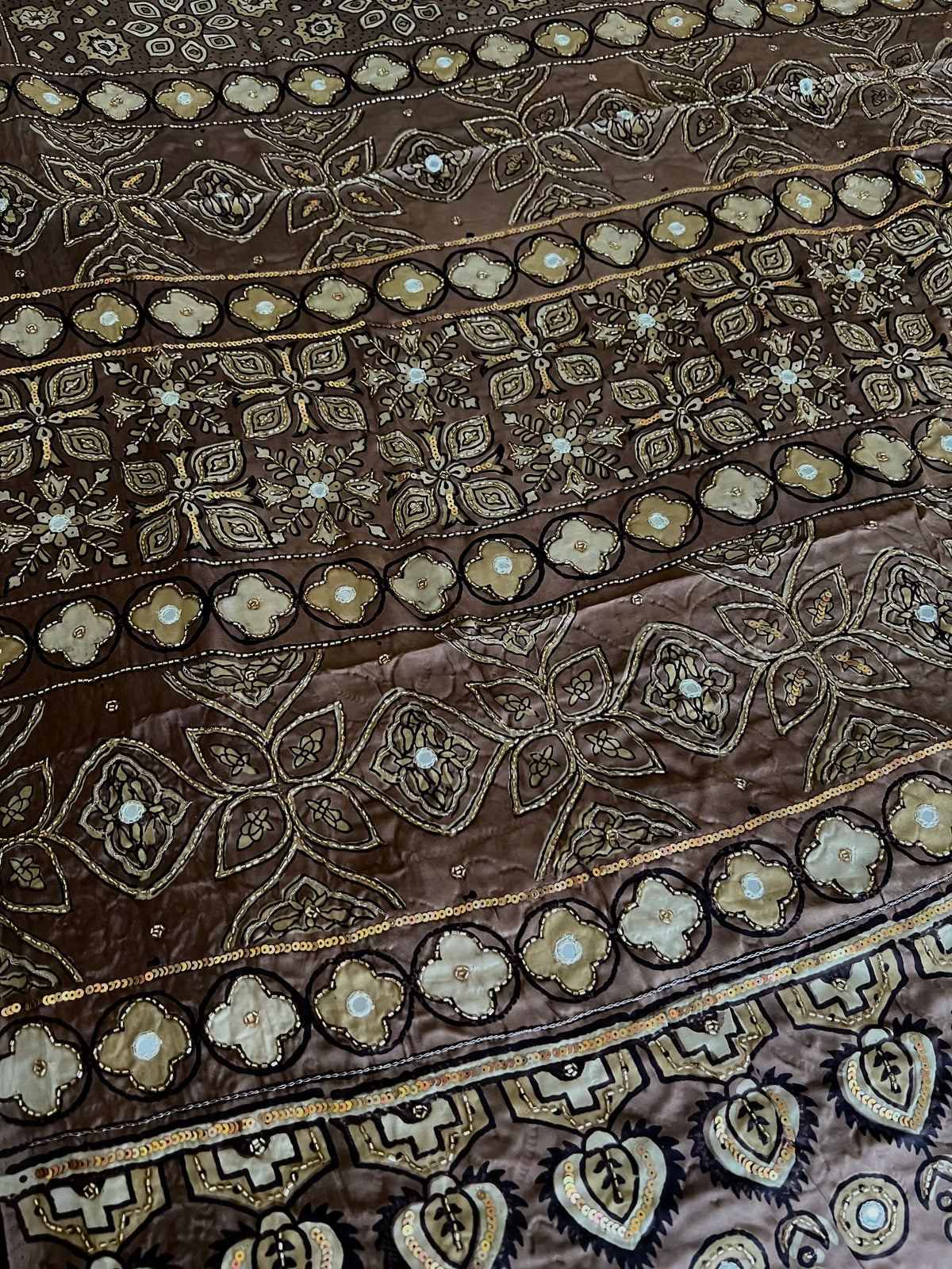 MOCHA BLOOM - Pure Modal Ajrakh Hand Embroidered Saree