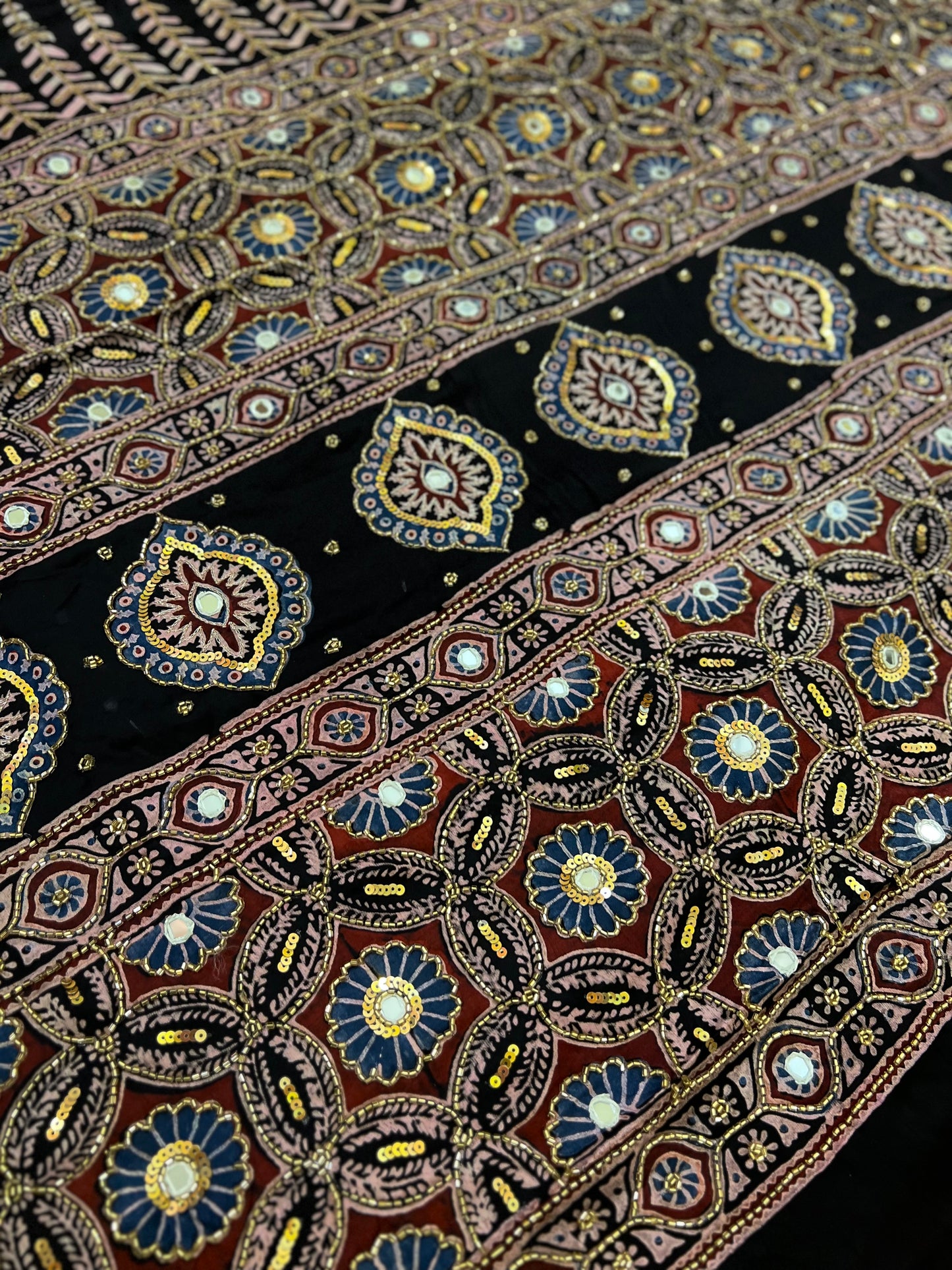 MYSTIC LOTUS - Pure Modal Ajrakh Hand Embroidered Saree