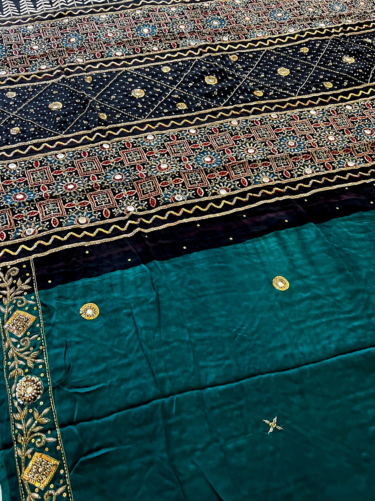 JADE OBSESSION - Pure Modal Ajrakh Hand Embroidered Saree
